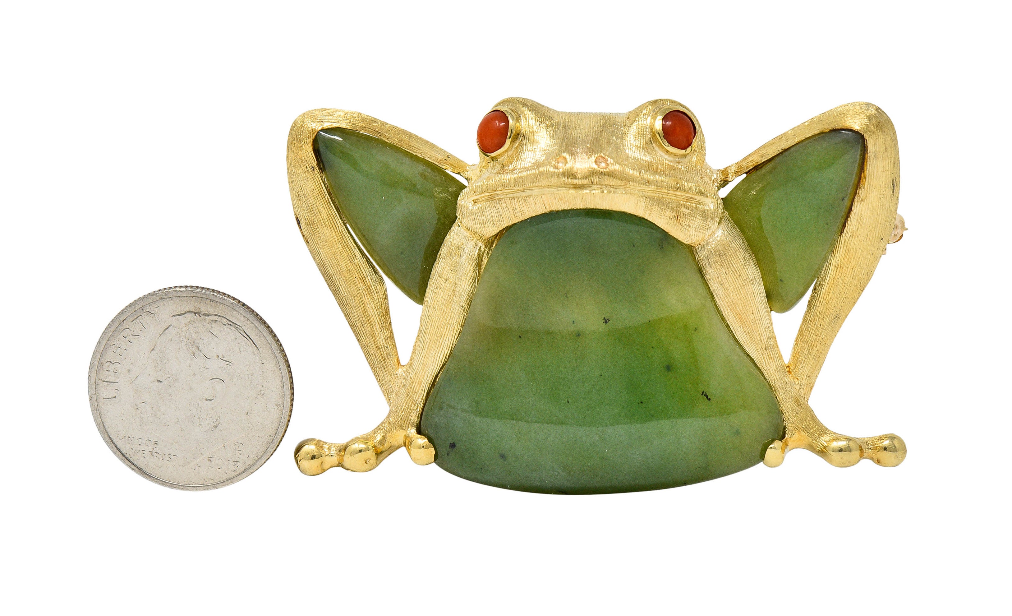 Large 1960's Vintage Jade Carnelian 14 Karat Gold Frog BroochBrooch - Wilson's Estate Jewelry