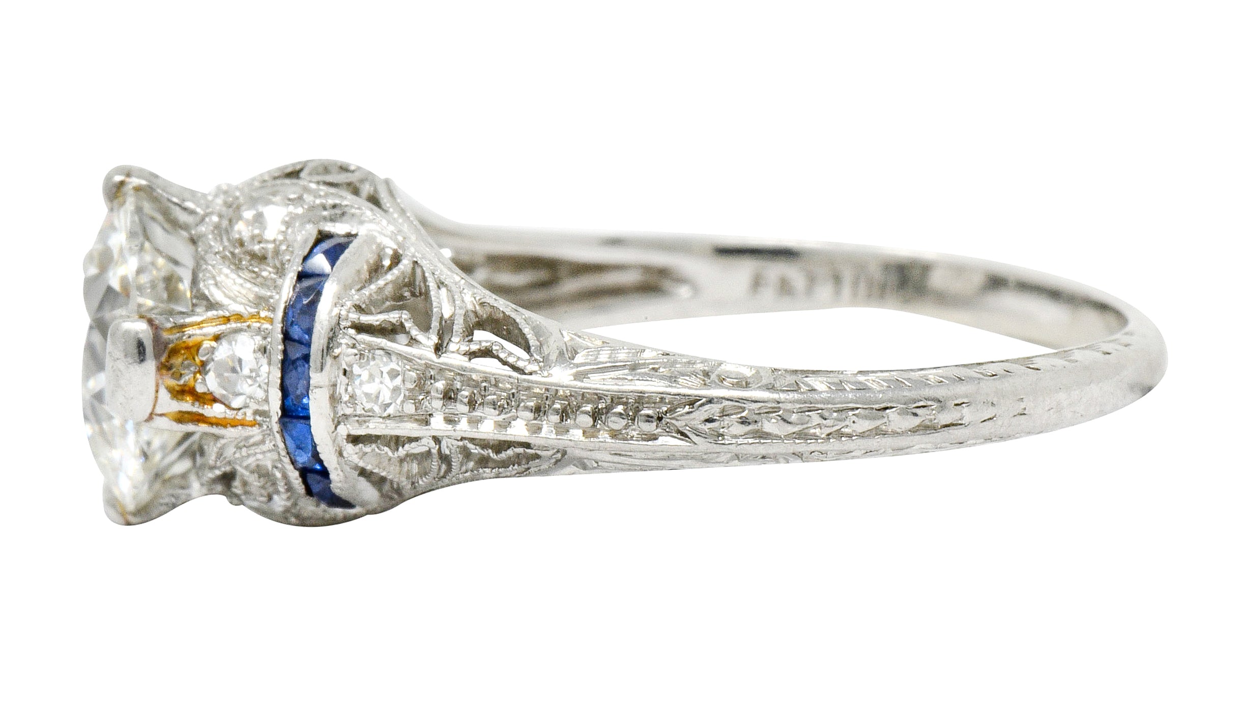 Art Deco 1.45 CTW Diamond Sapphire Platinum Engagement Ring - Wilson's Estate Jewelry
