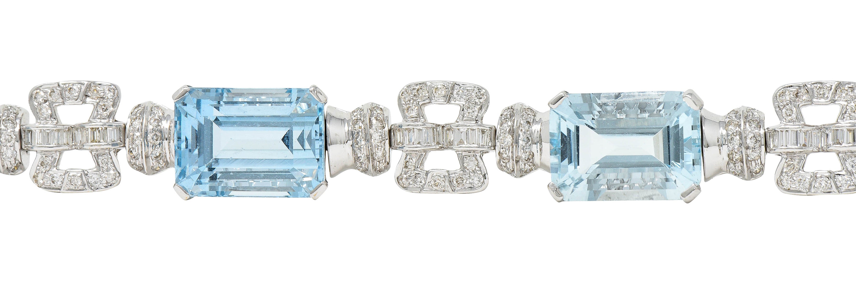 Vintage 47.50 CTW Aquamarine Diamond 18 Karat White Gold Buckle Link Braceletbracelet - Wilson's Estate Jewelry