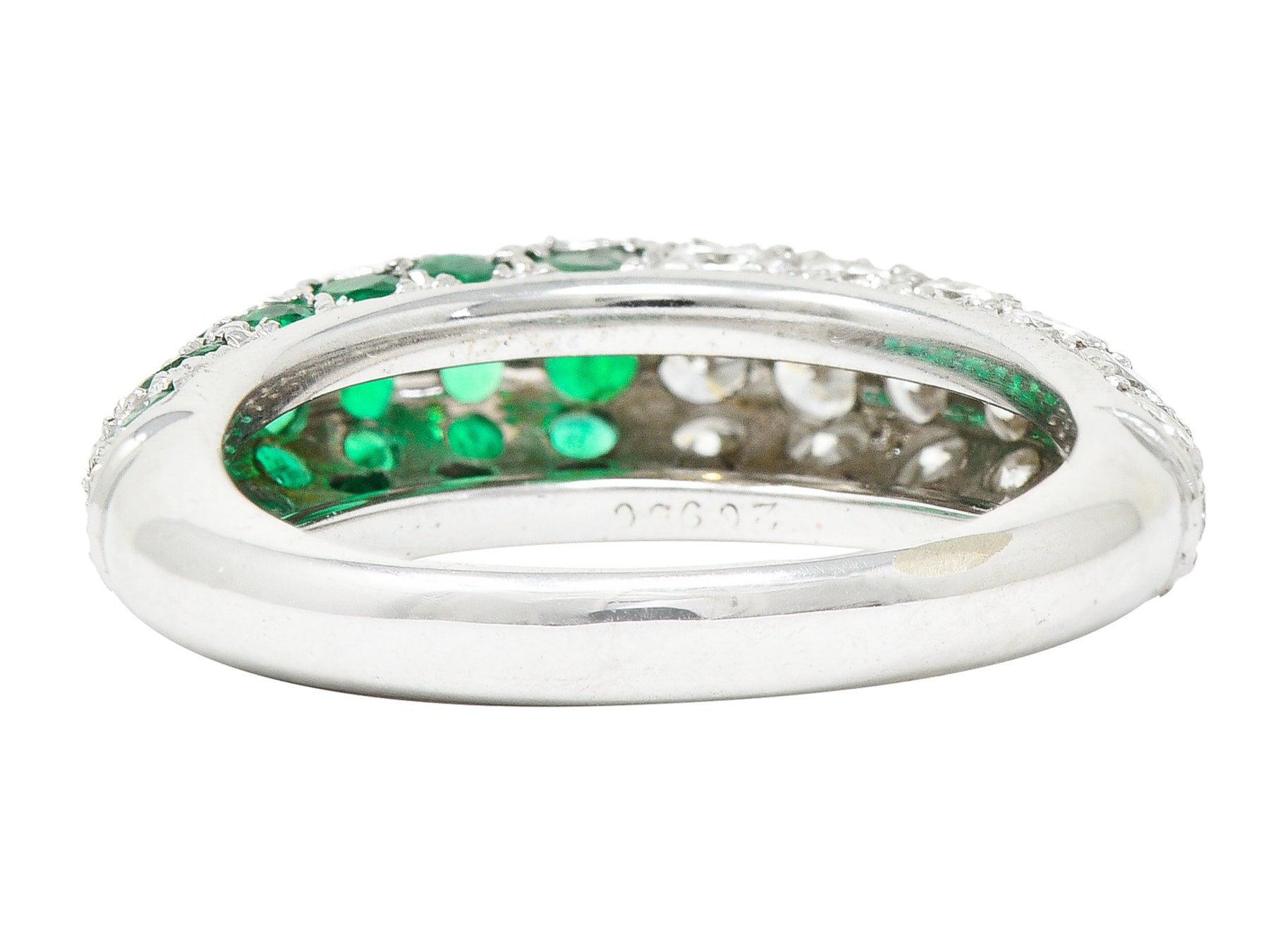 Cartier Paris 2.50 CTW Pavé Emerald Diamond 18 Karat White Gold Vintage Band Ring Wilson's Estate Jewelry