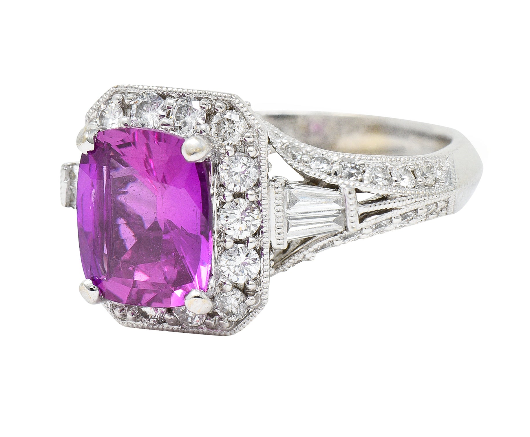 Contemporary 3.37 CTW Pink Sapphire Diamond 18 Karat White Gold RingRing - Wilson's Estate Jewelry