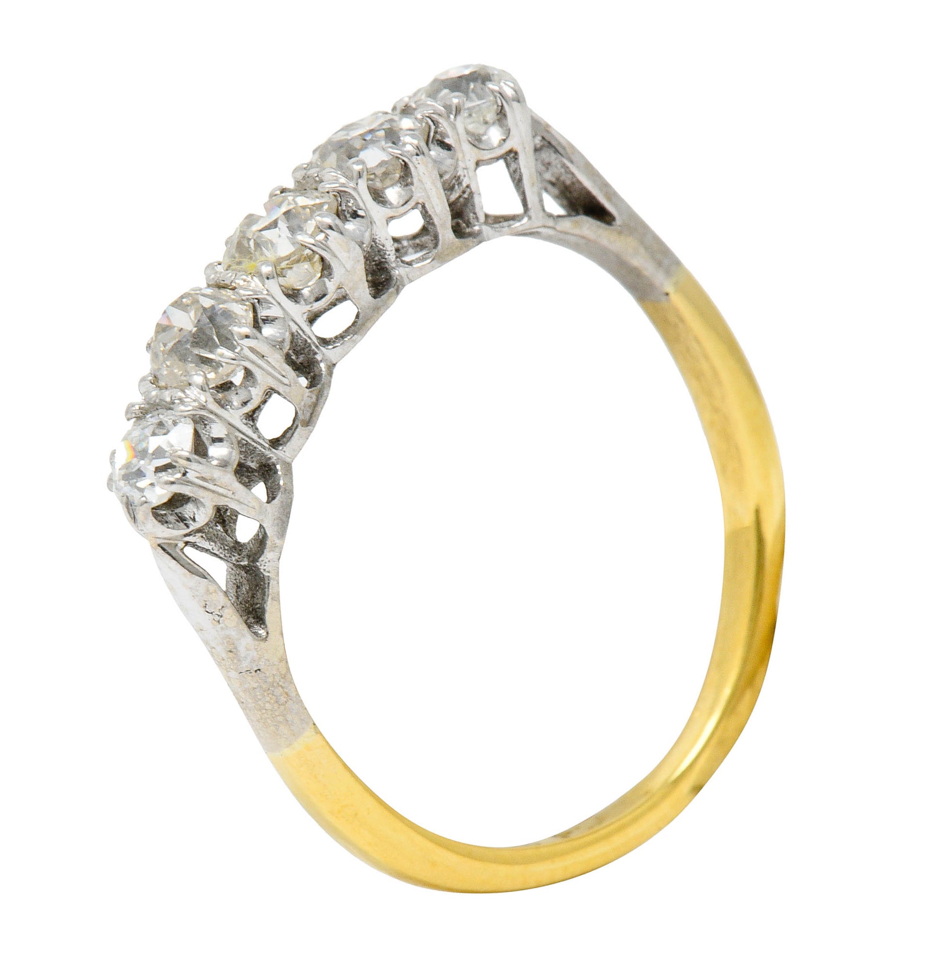 1920's Art Deco 1.00 CTW Diamond Platinum 14 Karat Gold Five Stone Band RingRing - Wilson's Estate Jewelry