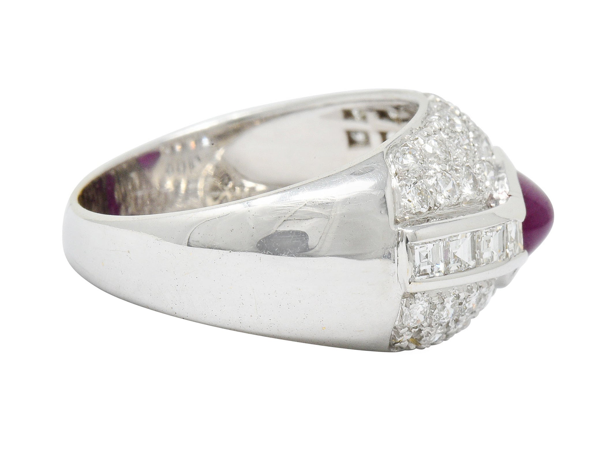 1950's W.J. Harbor Co. 2.50 CTW Ruby Diamond 18 Karat White Gold Unisex Band RingRing - Wilson's Estate Jewelry