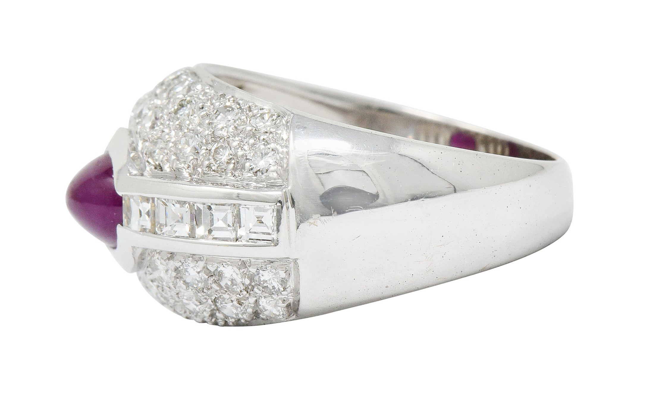 1950's W.J. Harbor Co. 2.50 CTW Ruby Diamond 18 Karat White Gold Unisex Band RingRing - Wilson's Estate Jewelry