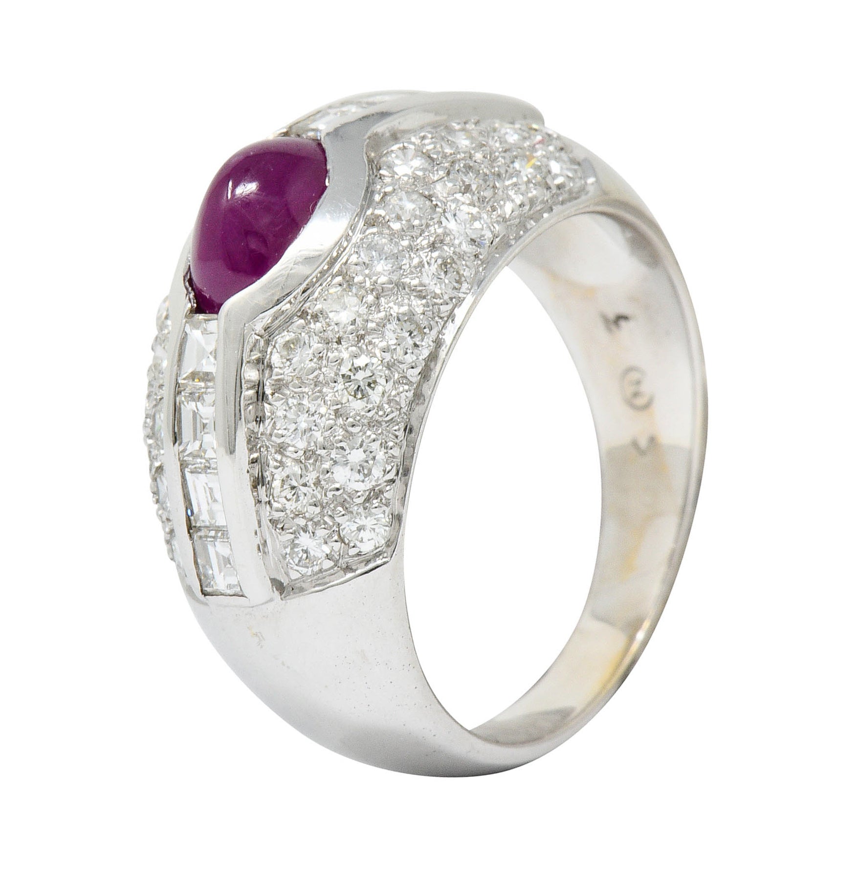 1950's W.J. Harbor Co. 2.50 CTW Ruby Diamond 18 Karat White Gold Unisex Band RingRing - Wilson's Estate Jewelry