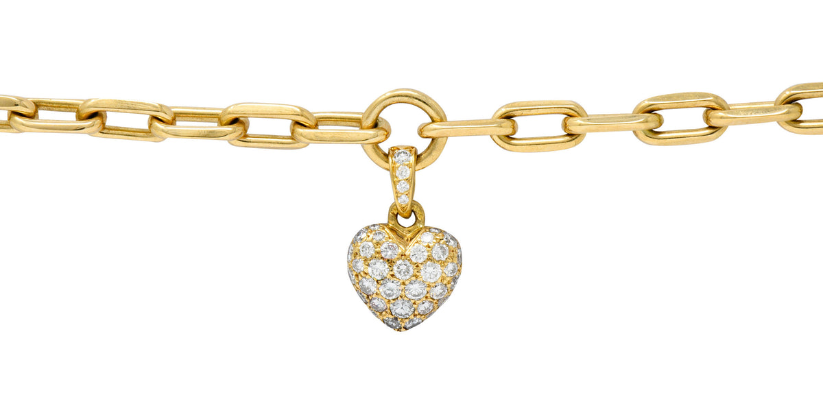 French Cartier 1.00 CTW Pave Diamond 18 Karat Gold Heart Charm Braceletbracelet - Wilson's Estate Jewelry