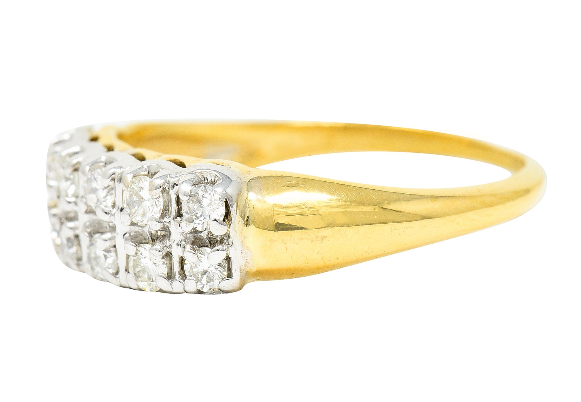 Retro Diamond 14 Karat Two-Tone Double Row Vintage Band Ring Wilson's Estate Jewelry