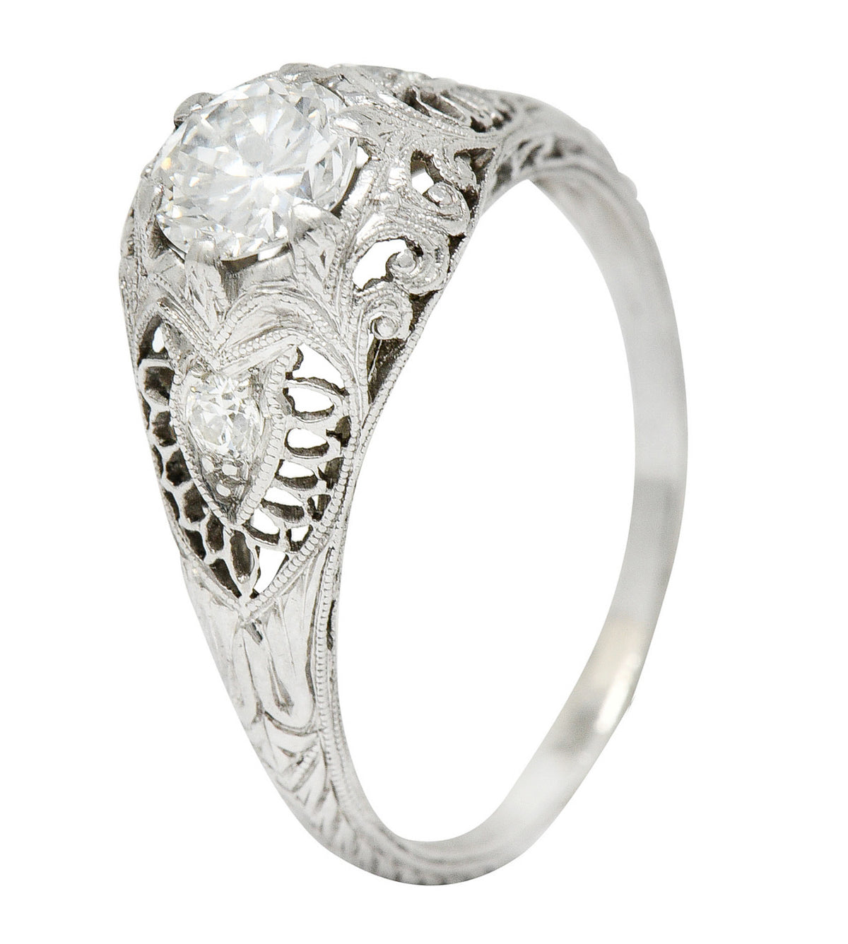 Late Edwardian 0.60 CTW Diamond Platinum Trellis Engagement RingRing - Wilson's Estate Jewelry