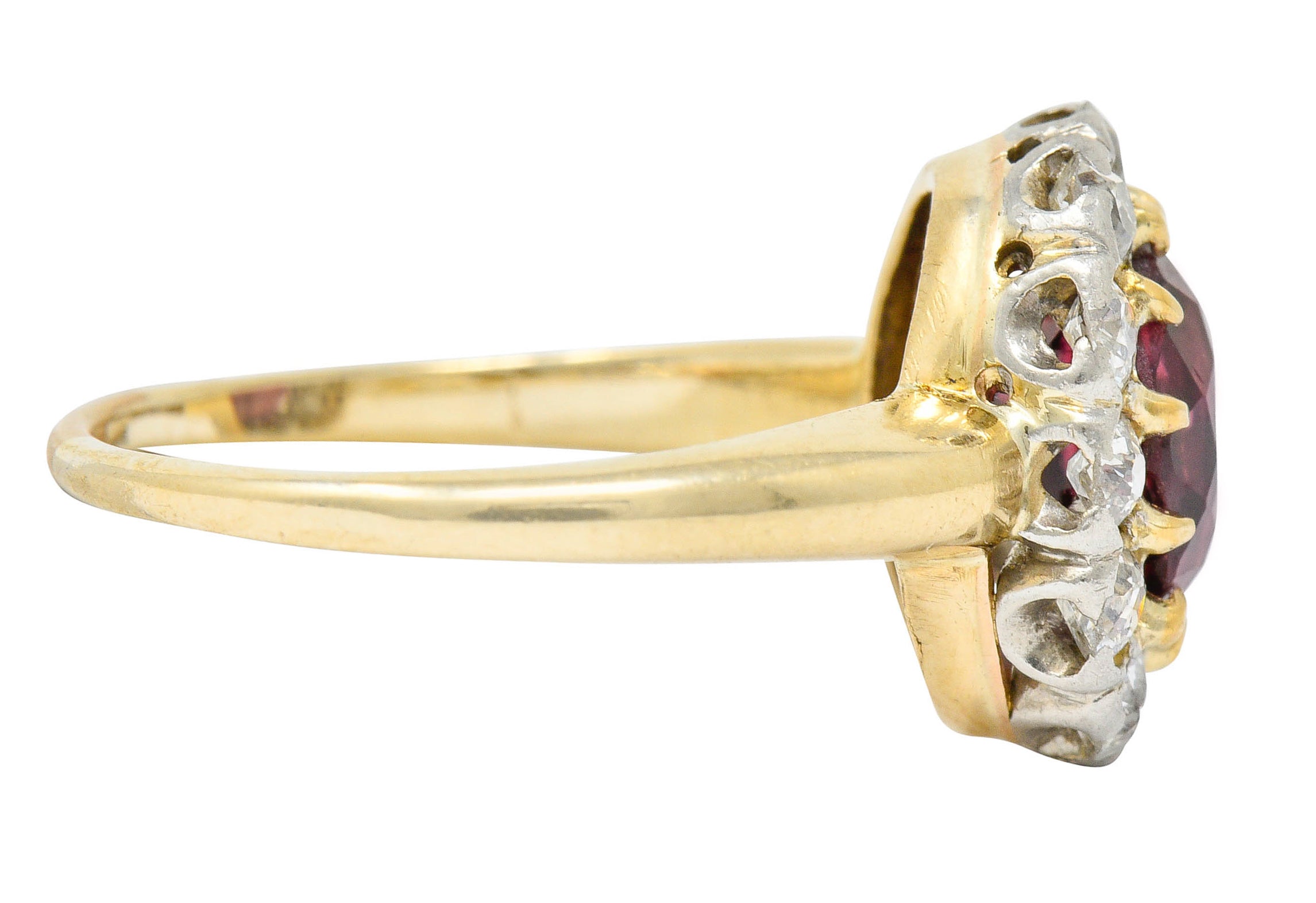 Edwardian Rhodolite Garnet Diamond Platinum-Topped 14 Karat Gold Cluster RingRing - Wilson's Estate Jewelry