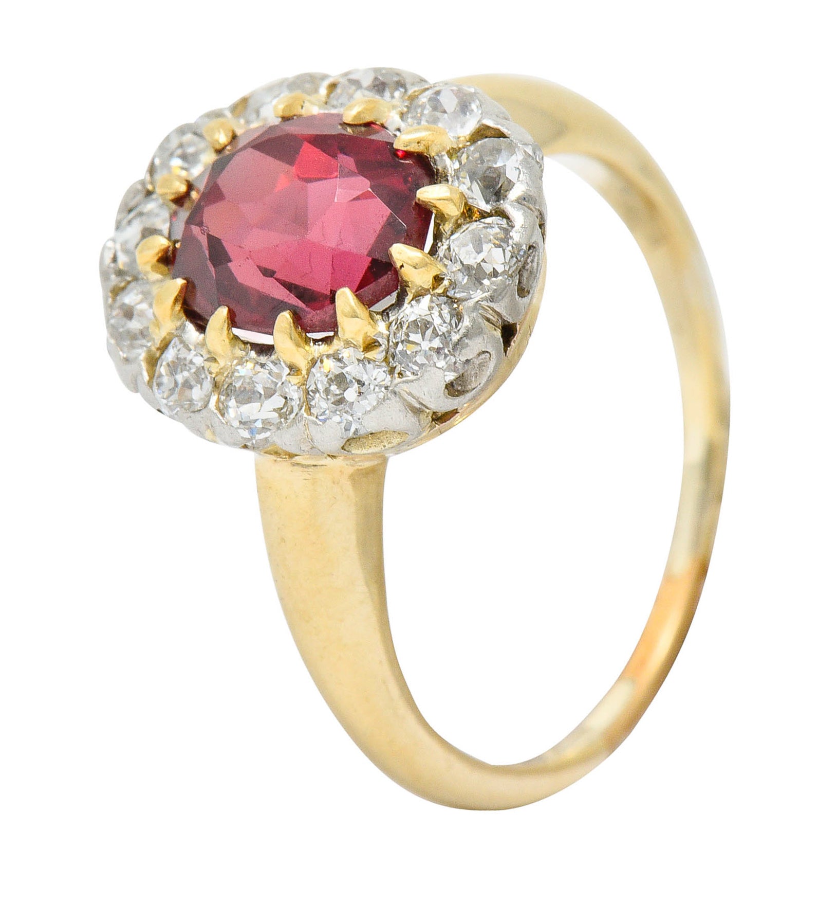 Edwardian Rhodolite Garnet Diamond Platinum-Topped 14 Karat Gold Cluster RingRing - Wilson's Estate Jewelry