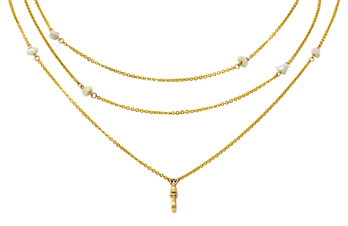 Victorian Baroque Pearl 10 Karat Gold 54 Inch Long Chain NecklaceNecklace - Wilson's Estate Jewelry
