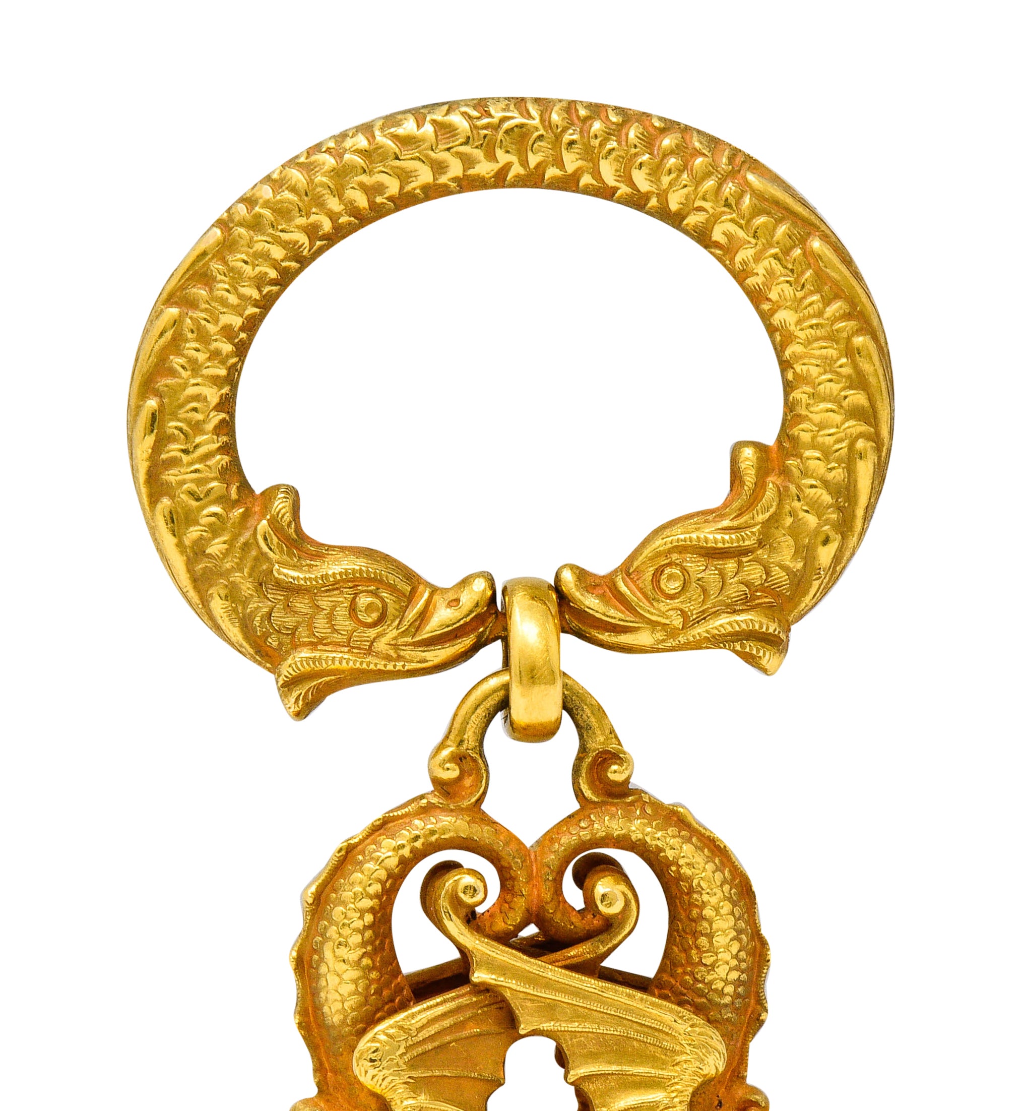 Art Nouveau Citrine 14 Karat Gold Sea Serpent Dragon Fob PendantNecklace - Wilson's Estate Jewelry