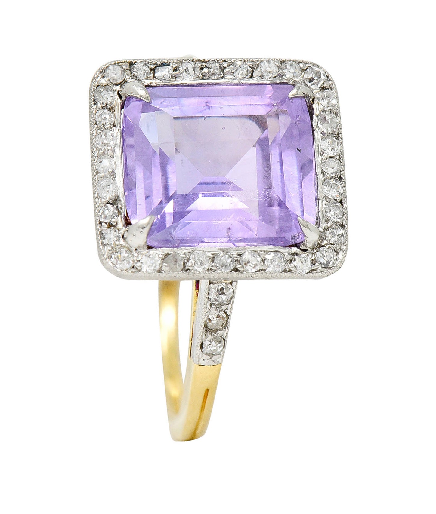 French Edwardian 5.24 CTW No Heat Lavender Sapphire Diamond Platinum 18 Karat Gold RingRing - Wilson's Estate Jewelry