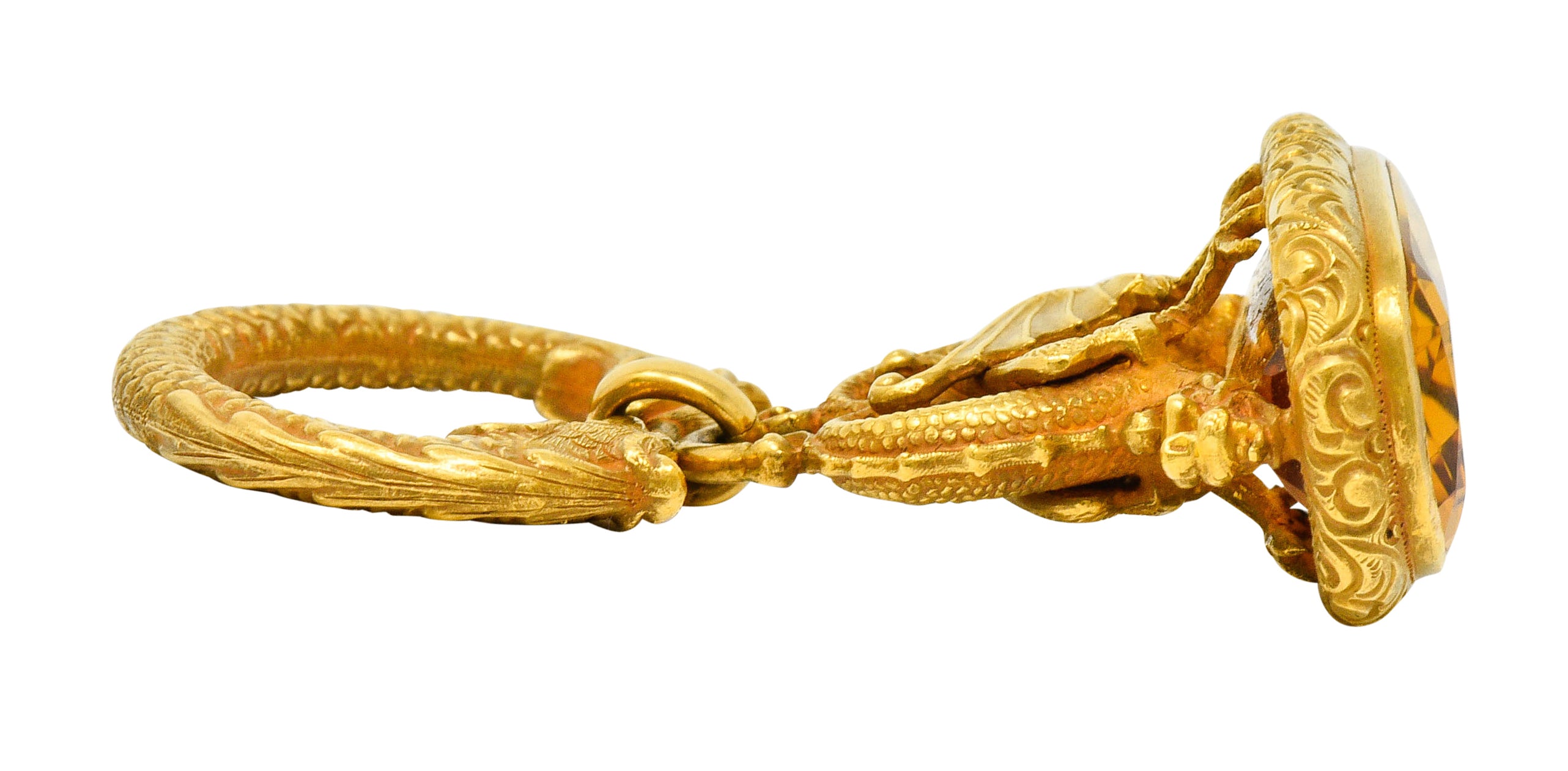 Art Nouveau Citrine 14 Karat Gold Sea Serpent Dragon Fob PendantNecklace - Wilson's Estate Jewelry