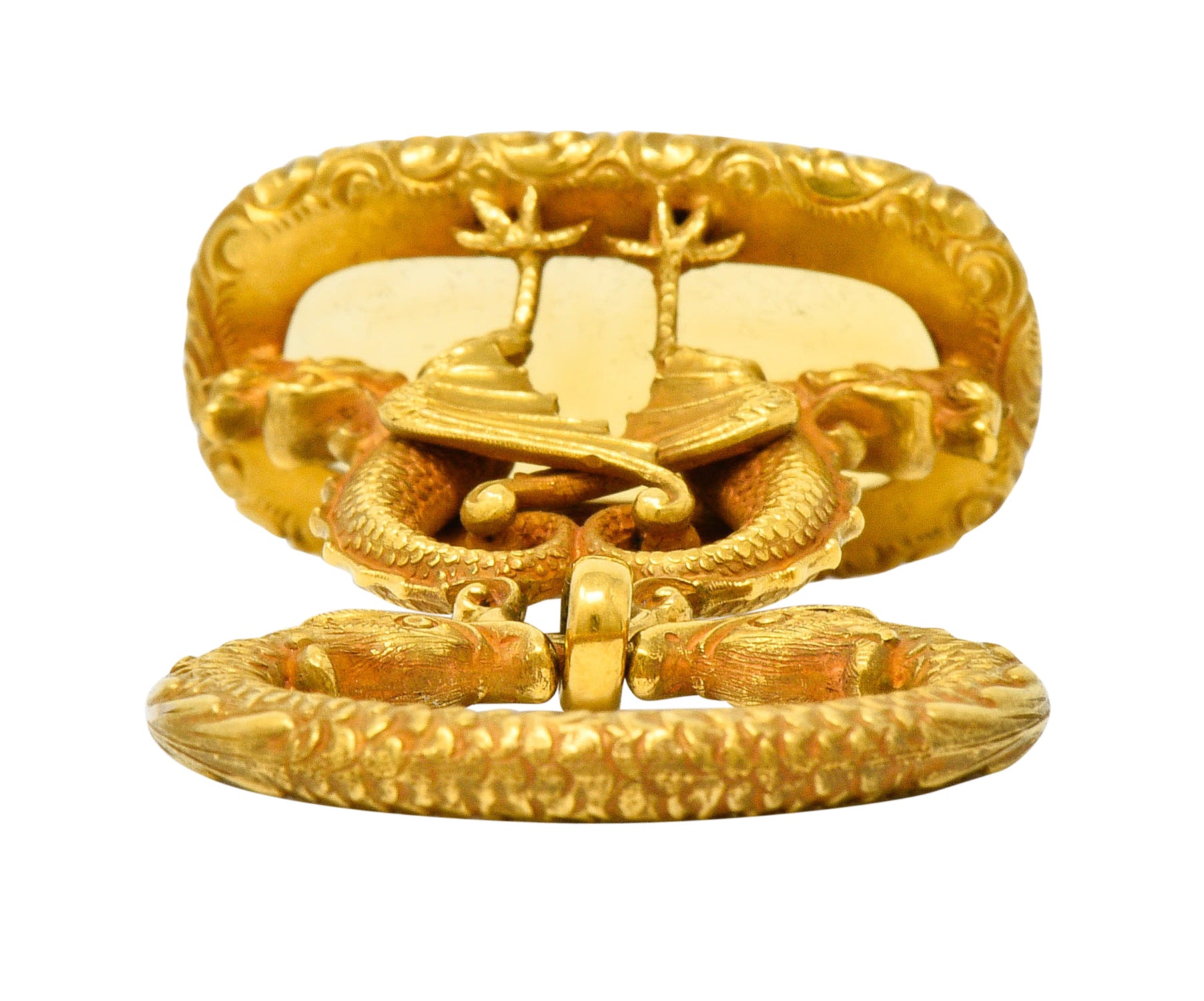 Art Nouveau Citrine 14 Karat Gold Sea Serpent Dragon Fob PendantNecklace - Wilson's Estate Jewelry