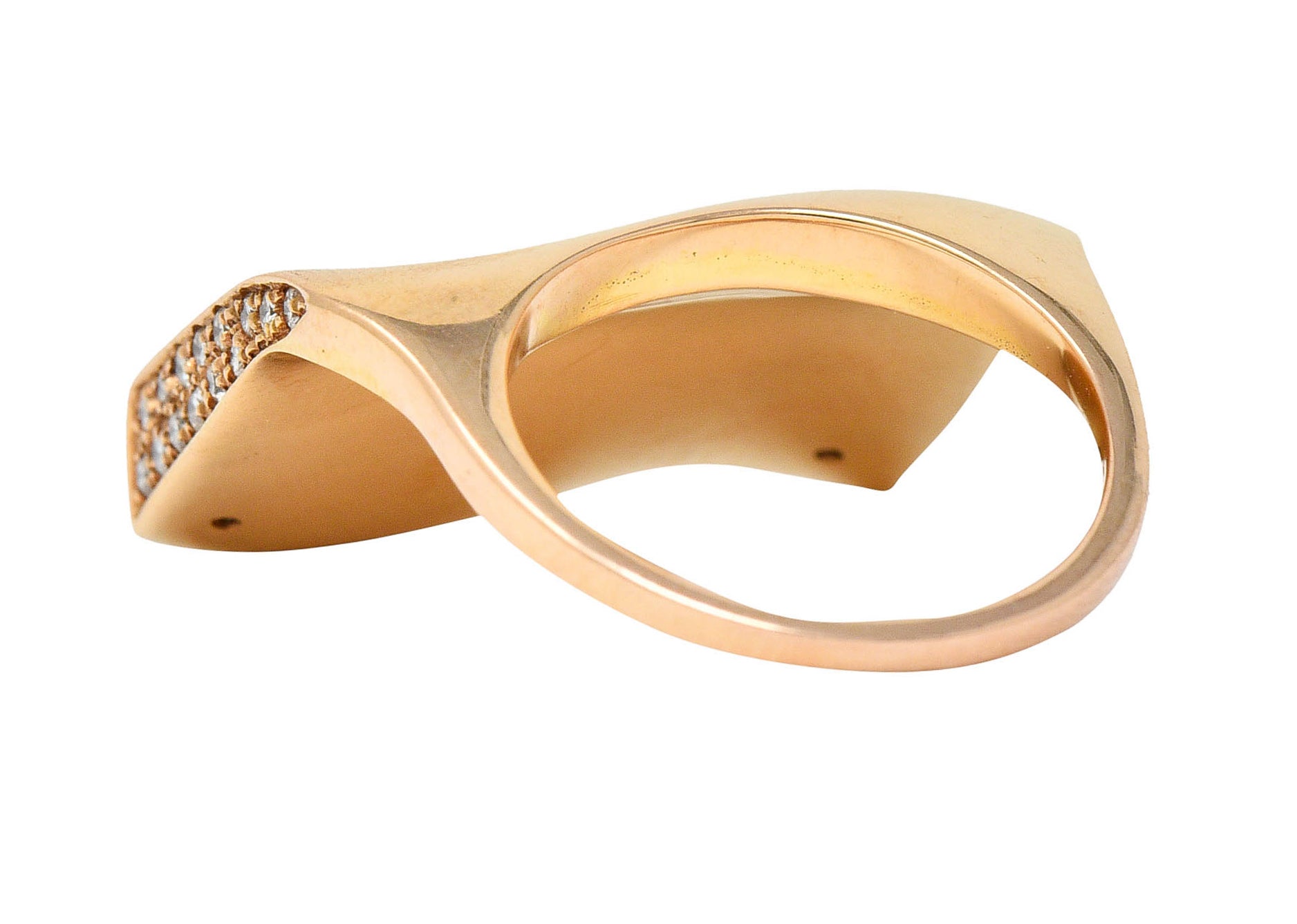 Italian Pave Diamond 18 Karat Rose Gold Wave Band RingRing - Wilson's Estate Jewelry