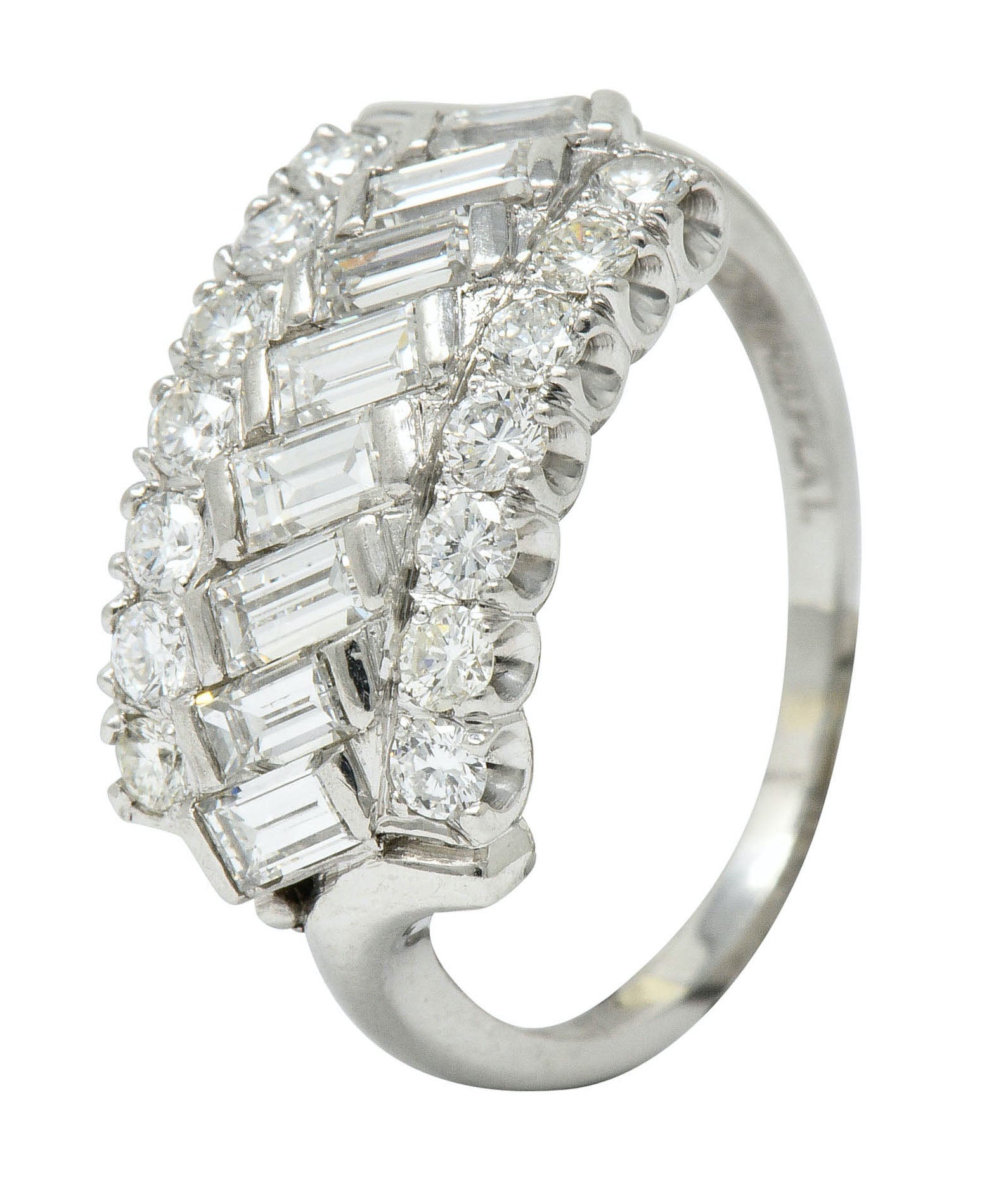 Retro 1.25 CTW Diamond Platinum Fishtail Band RingRing - Wilson's Estate Jewelry