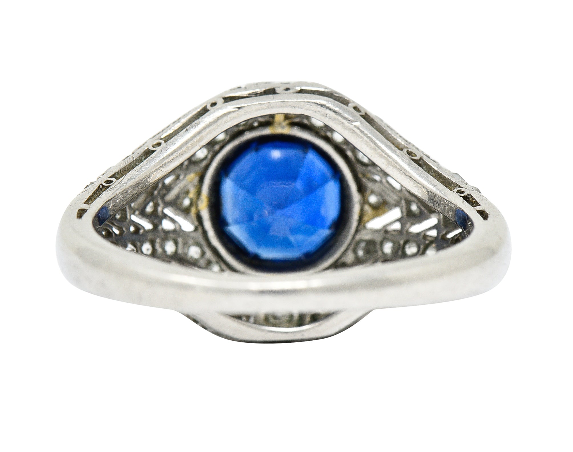 1920's Art Deco Sapphire Diamond Platinum Bombe Band RingRing - Wilson's Estate Jewelry