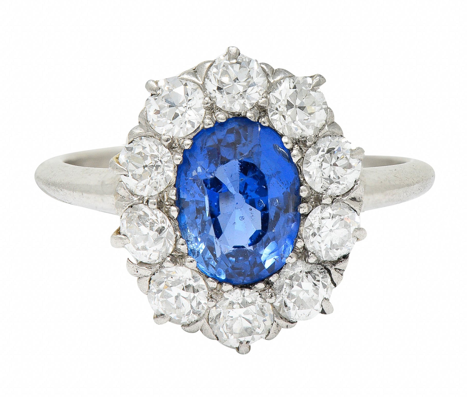 1920's Art Deco No Heat Ceylon Sapphire Diamond Platinum Cluster Ring GIARing - Wilson's Estate Jewelry