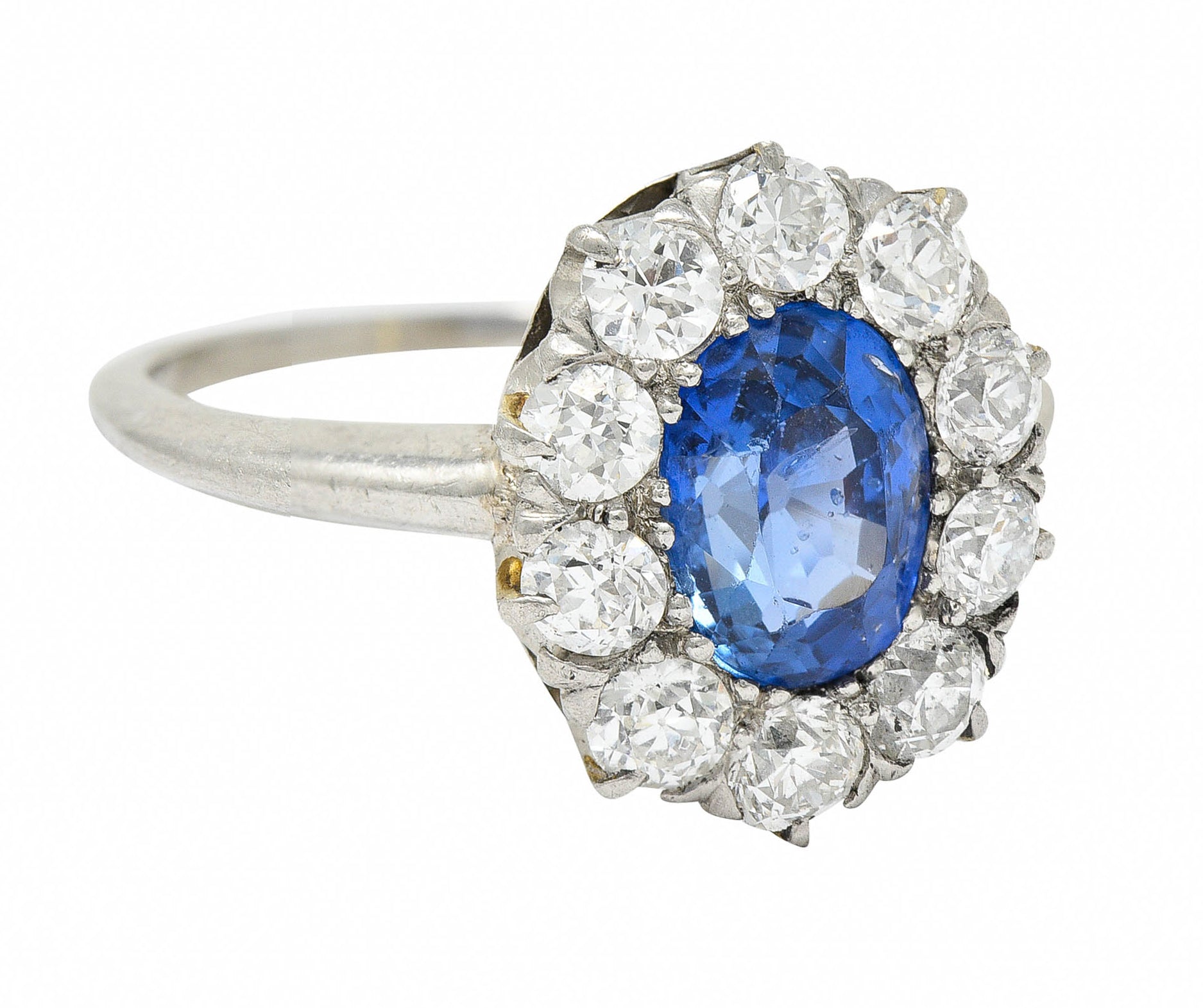 1920's Art Deco No Heat Ceylon Sapphire Diamond Platinum Cluster Ring GIARing - Wilson's Estate Jewelry