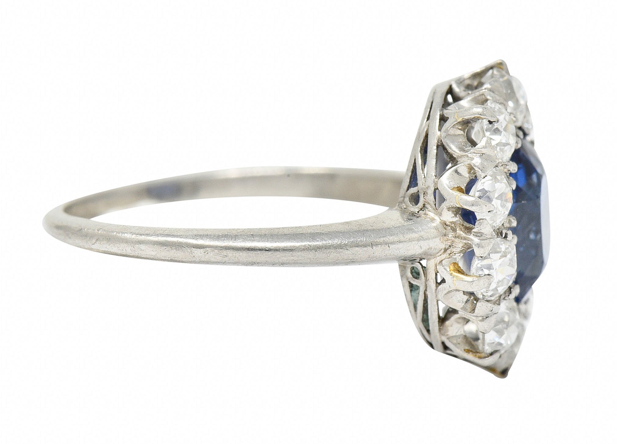 1920's Art Deco No Heat Ceylon Sapphire Diamond Platinum Cluster Ring GIARing - Wilson's Estate Jewelry