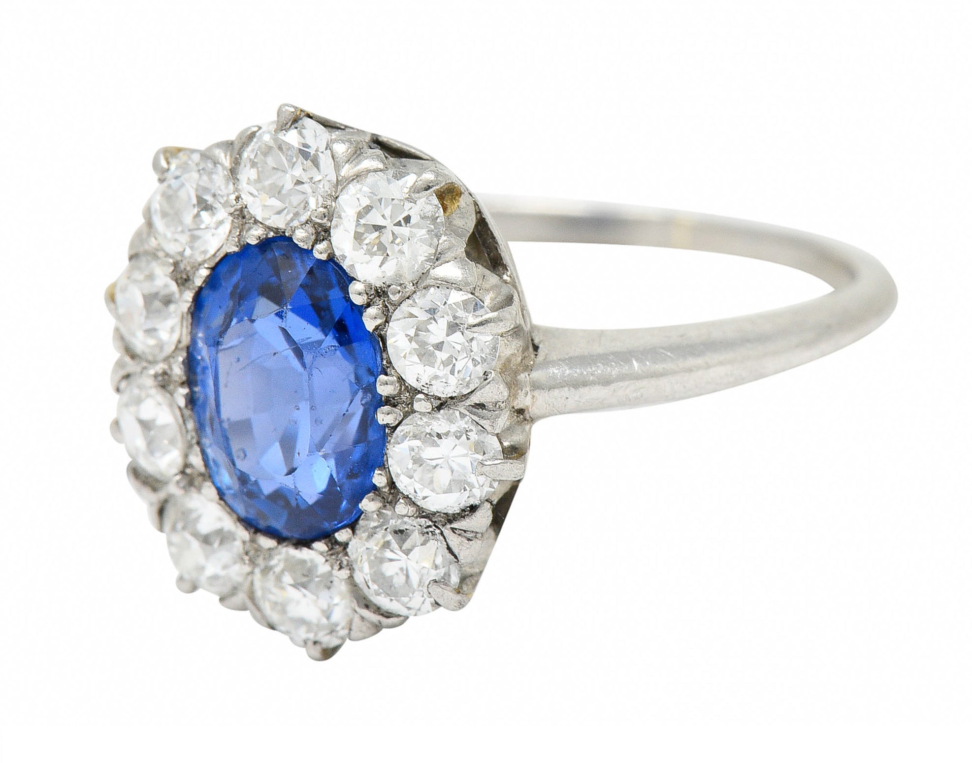 1920's Art Deco No Heat Ceylon Sapphire Diamond Platinum Cluster Ring GIARing - Wilson's Estate Jewelry