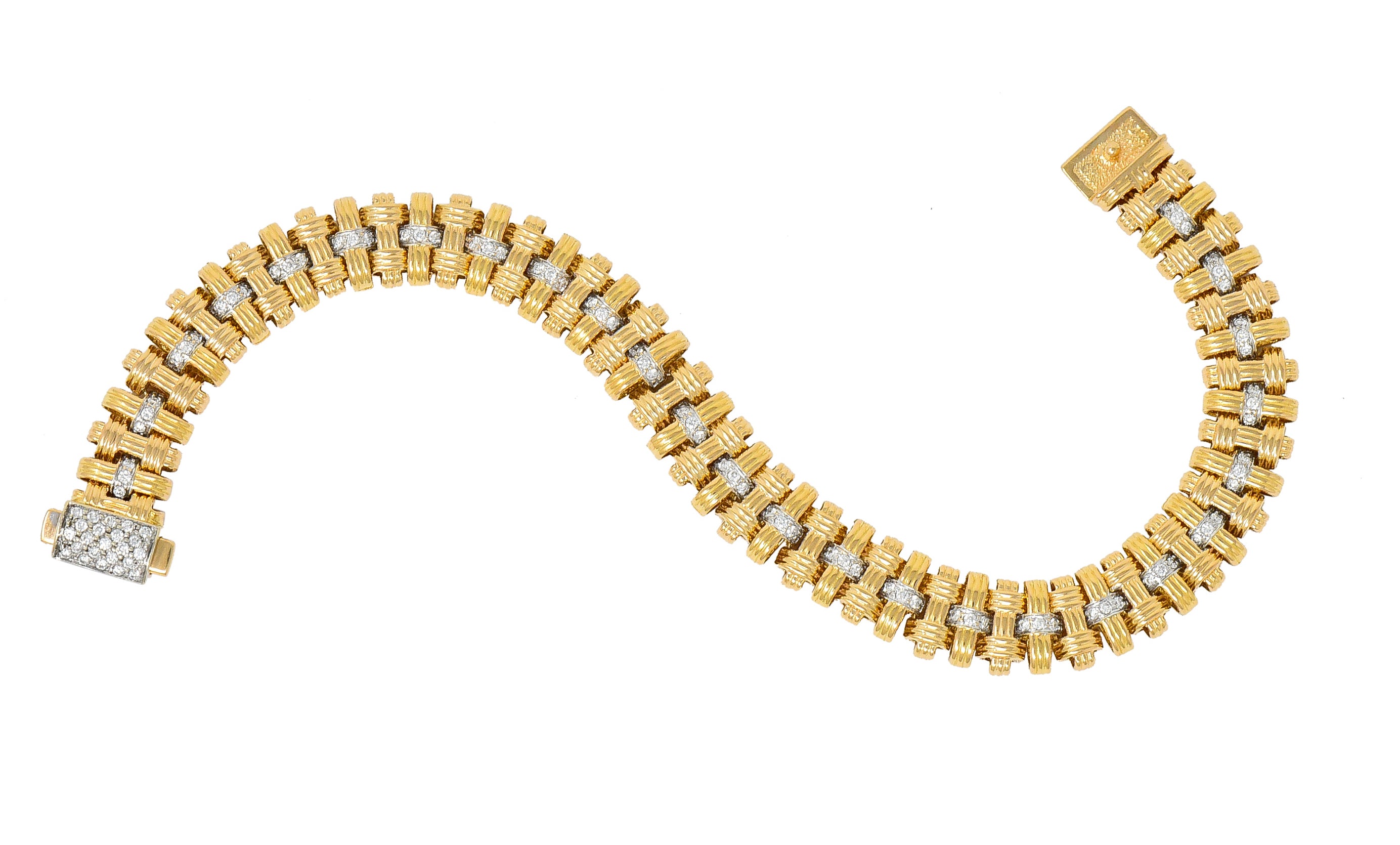 Roberto Coin Diamond 18 Karat Gold Appassionata Woven Link Bracelet - Wilson's Estate Jewelry