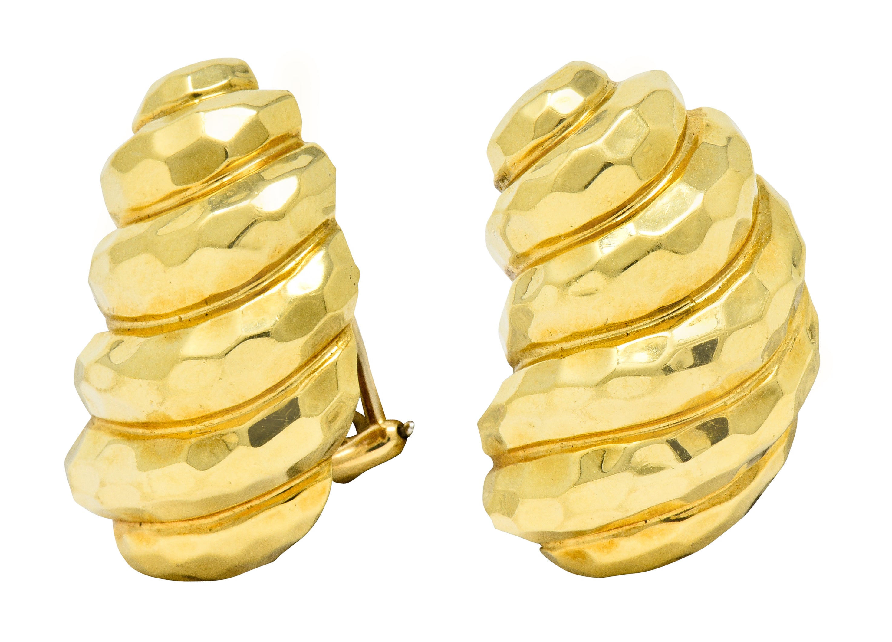 Henry Dunay Vintage 18 Karat Gold Hammered Ear-Clip Earrings Circa 1980 - Wilson's Estate Jewelry
