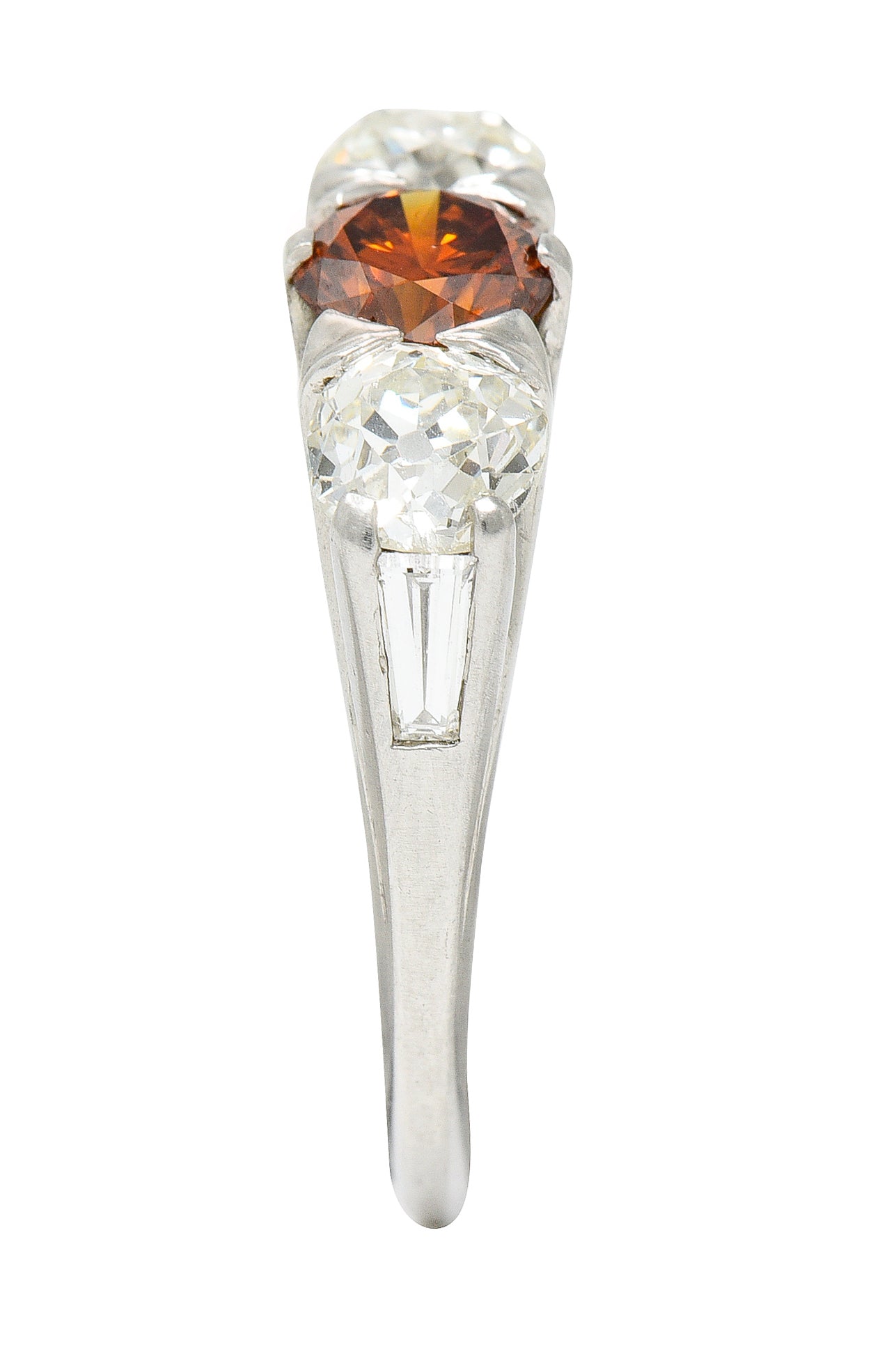 Vintage 2.06 CTW Diamond & Fancy Colored Diamond Platinum Three Stone Ring GIA Wilson's Estate Jewelry