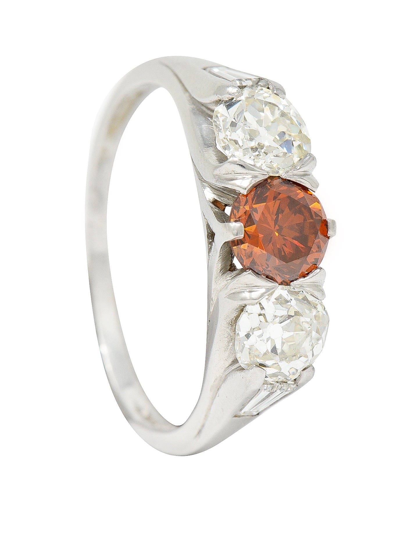 Vintage 2.06 CTW Diamond & Fancy Colored Diamond Platinum Three Stone Ring GIA Wilson's Estate Jewelry