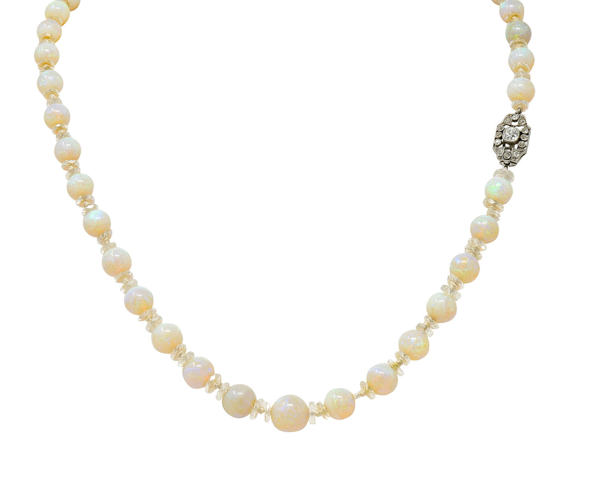 Edwardian Opal Diamond Rock Crystal Platinum Strand NecklaceNecklace - Wilson's Estate Jewelry