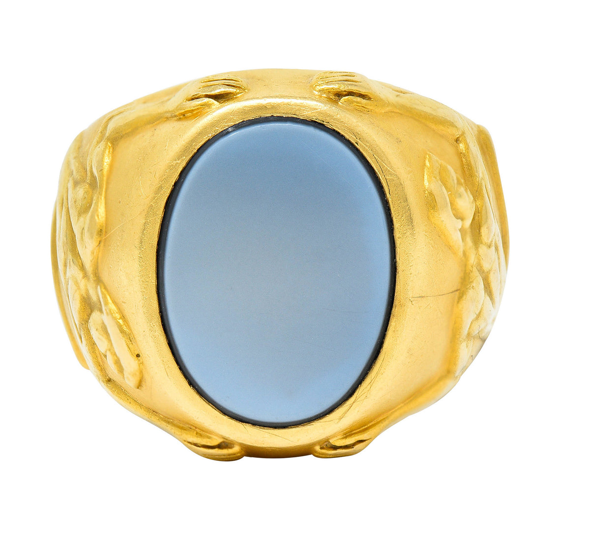 Carrera Y Carrera Onyx Agate 18 Karat Gold Atlas Unisex Signet RingRing - Wilson's Estate Jewelry
