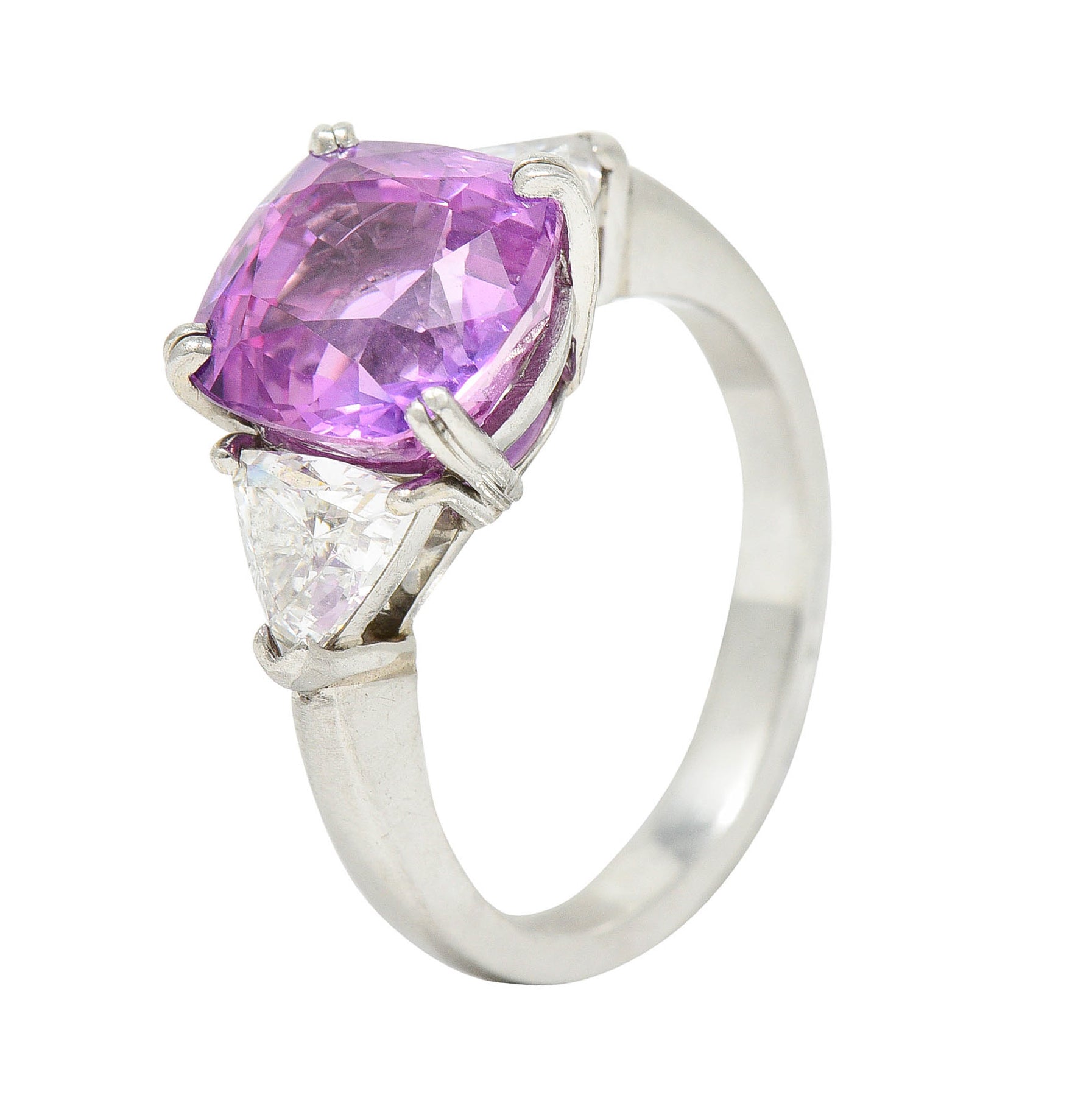 1980's Vintage 6.20 CTW Pink Sapphire Diamond Platinum Three Stone RingRing - Wilson's Estate Jewelry