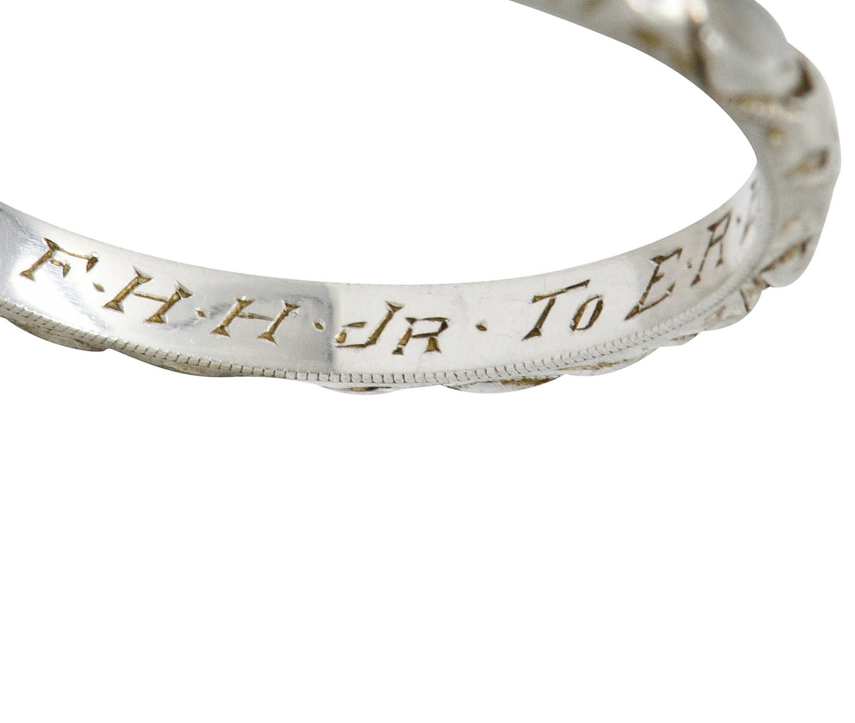 Art Deco Platinum Raised Flower Wedding Band Ring - Wilson's Estate Jewelry