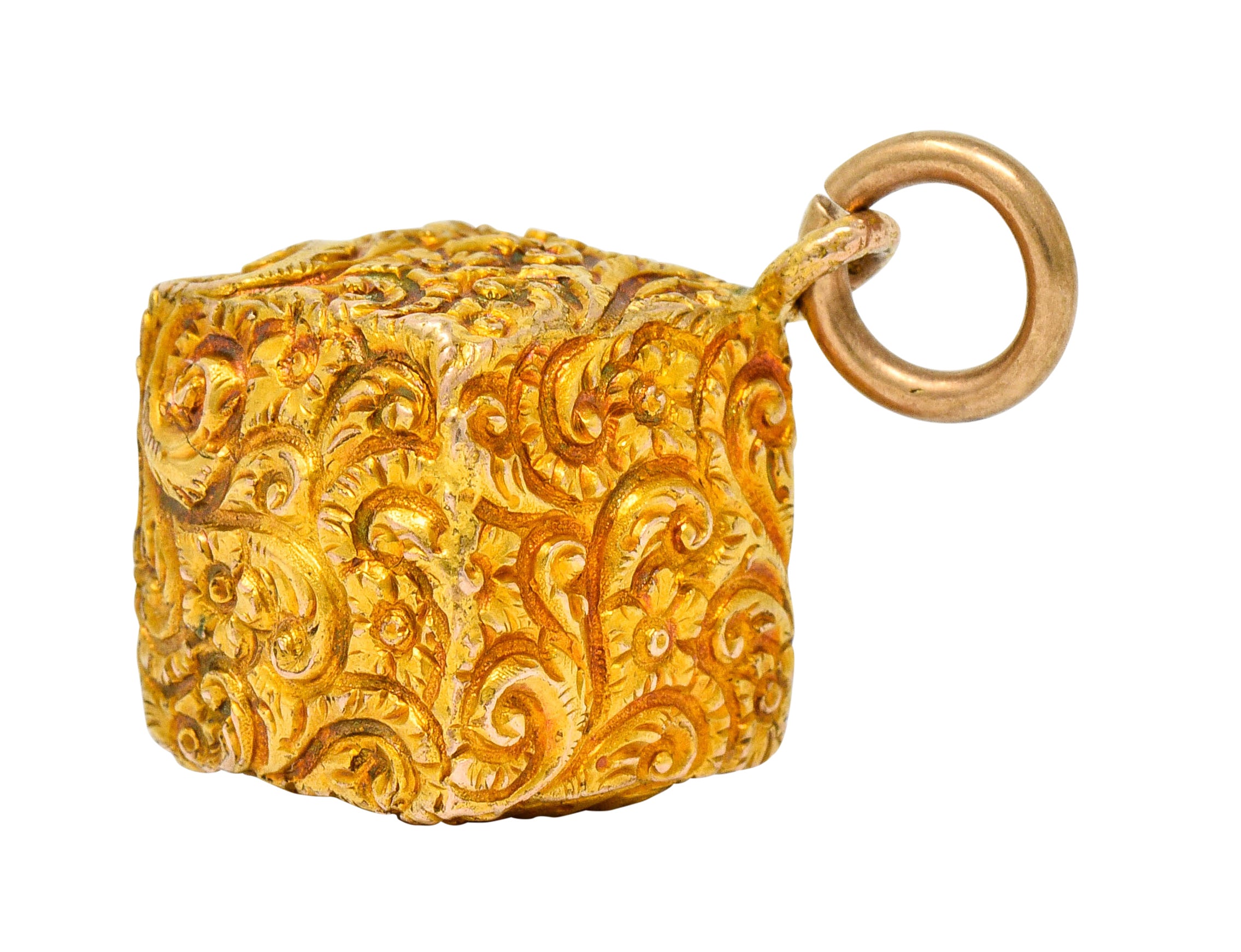 Victorian 14 Karat Gold Floral Foliate Cube Pendant Charm - Wilson's Estate Jewelry