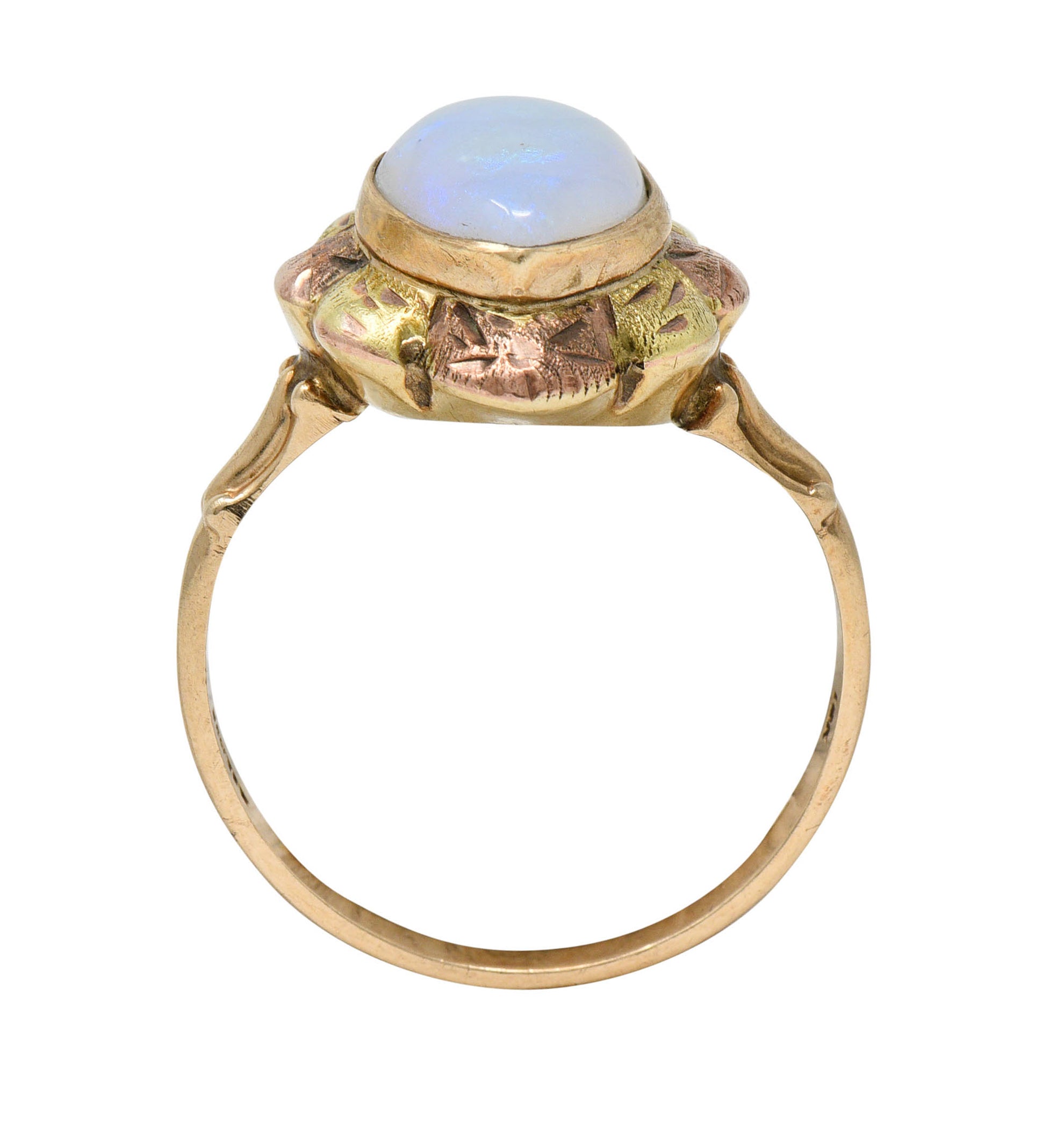 Esemco Vintage Victorian Revival Opal Tri-Colored 10 Karat Gold Navette RingRing - Wilson's Estate Jewelry