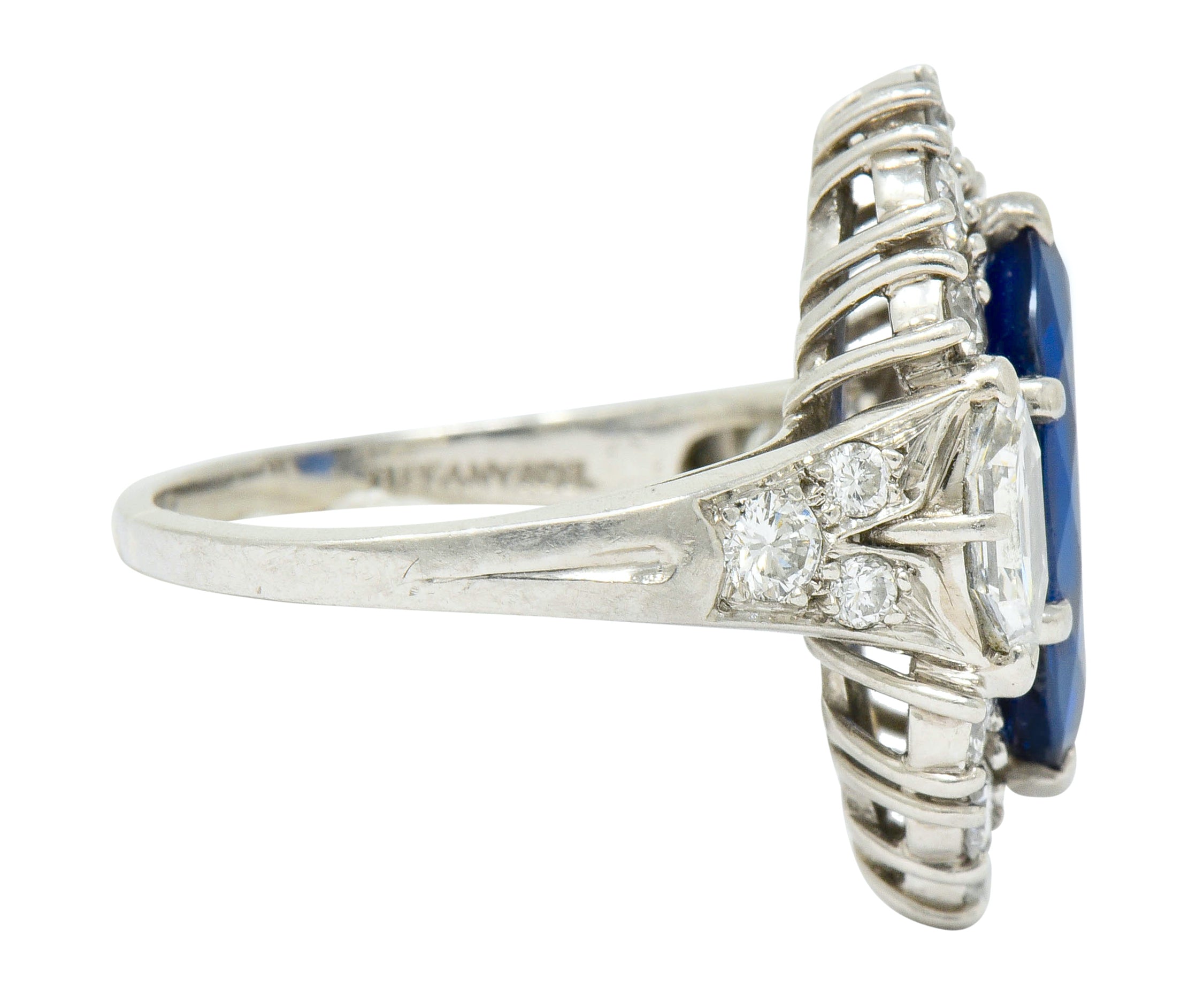 Tiffany & Co. No Heat Sapphire Diamond Platinum Navette Cluster Ring AGL - Wilson's Estate Jewelry