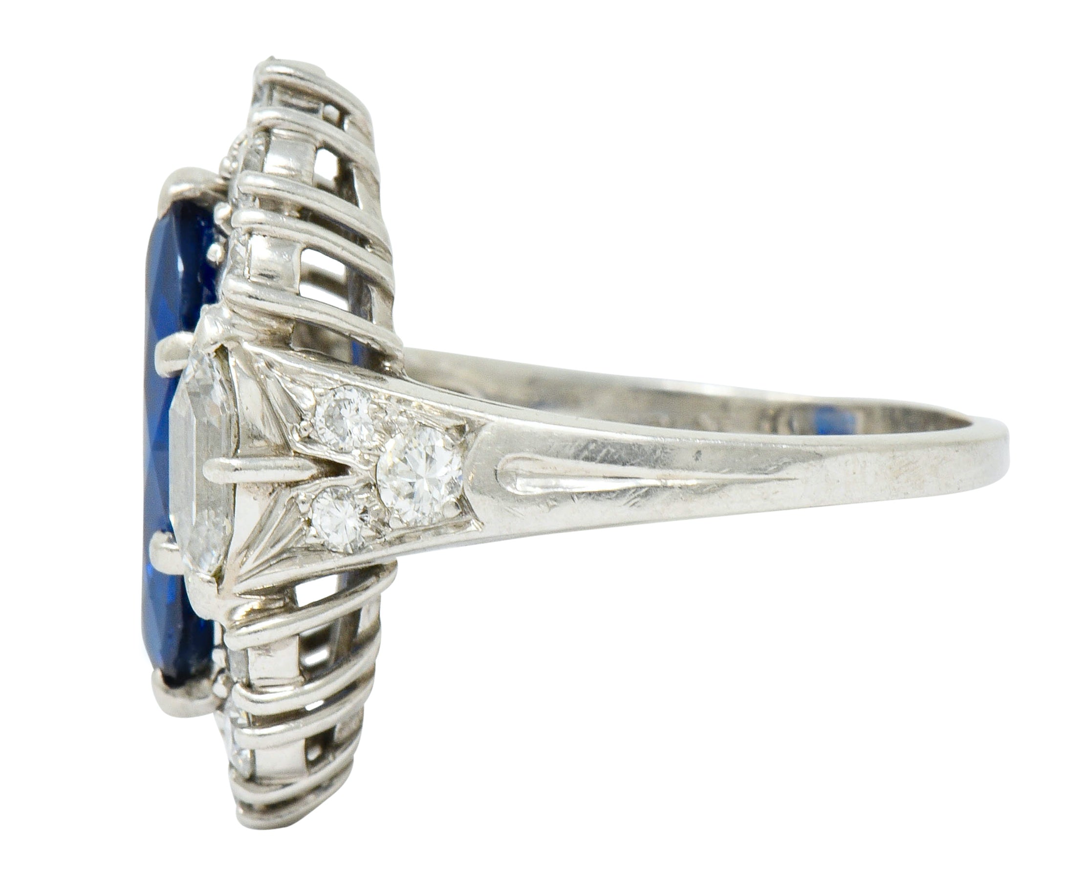 Tiffany & Co. No Heat Sapphire Diamond Platinum Navette Cluster Ring AGL - Wilson's Estate Jewelry