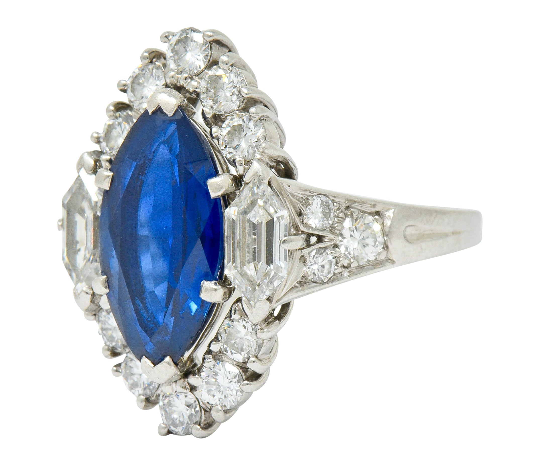 Tiffany & Co. No Heat Sapphire Diamond Platinum Navette Cluster Ring AGL - Wilson's Estate Jewelry
