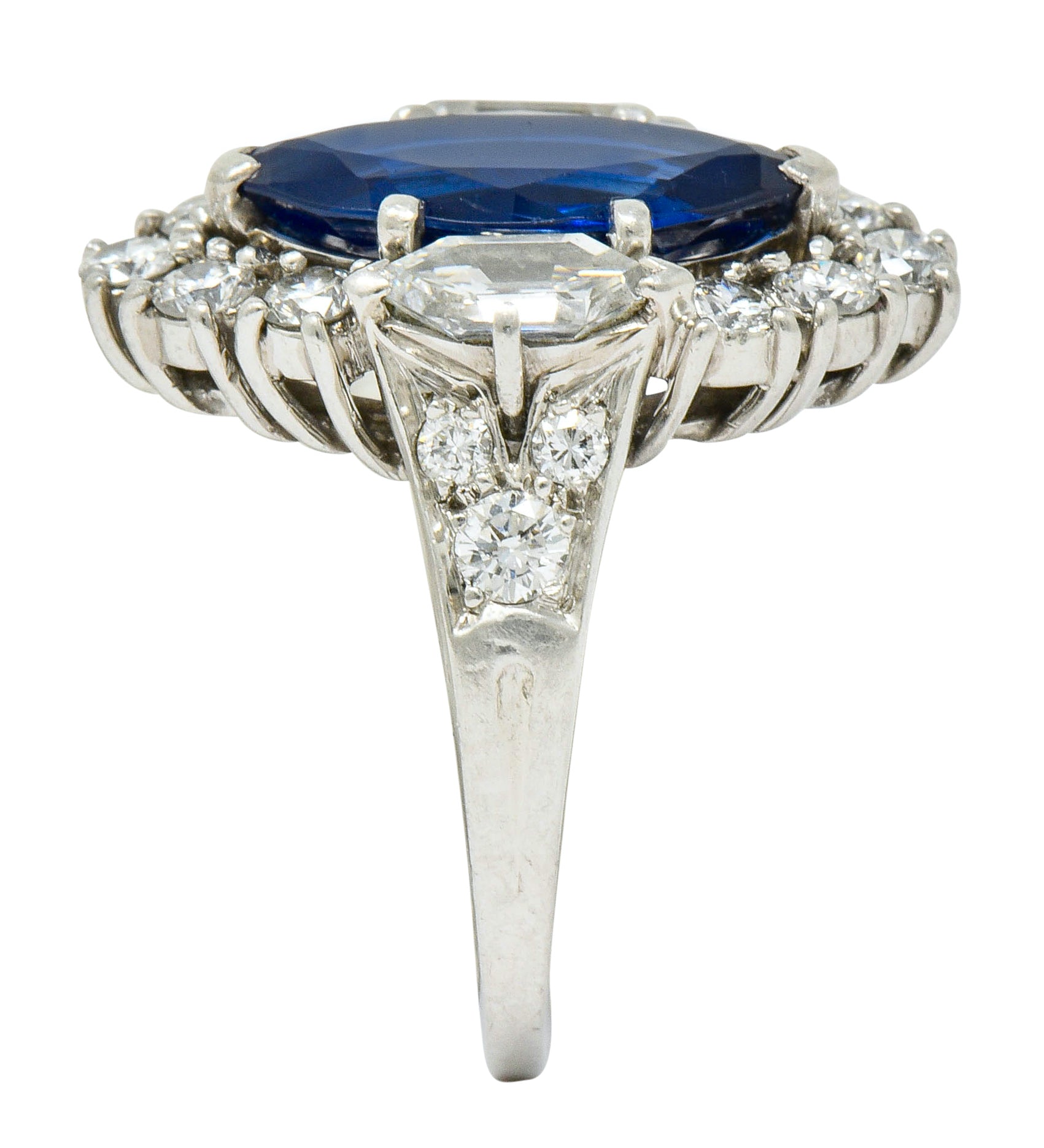 Tiffany & Co. No Heat Sapphire Diamond Platinum Navette Cluster Ring AGL - Wilson's Estate Jewelry