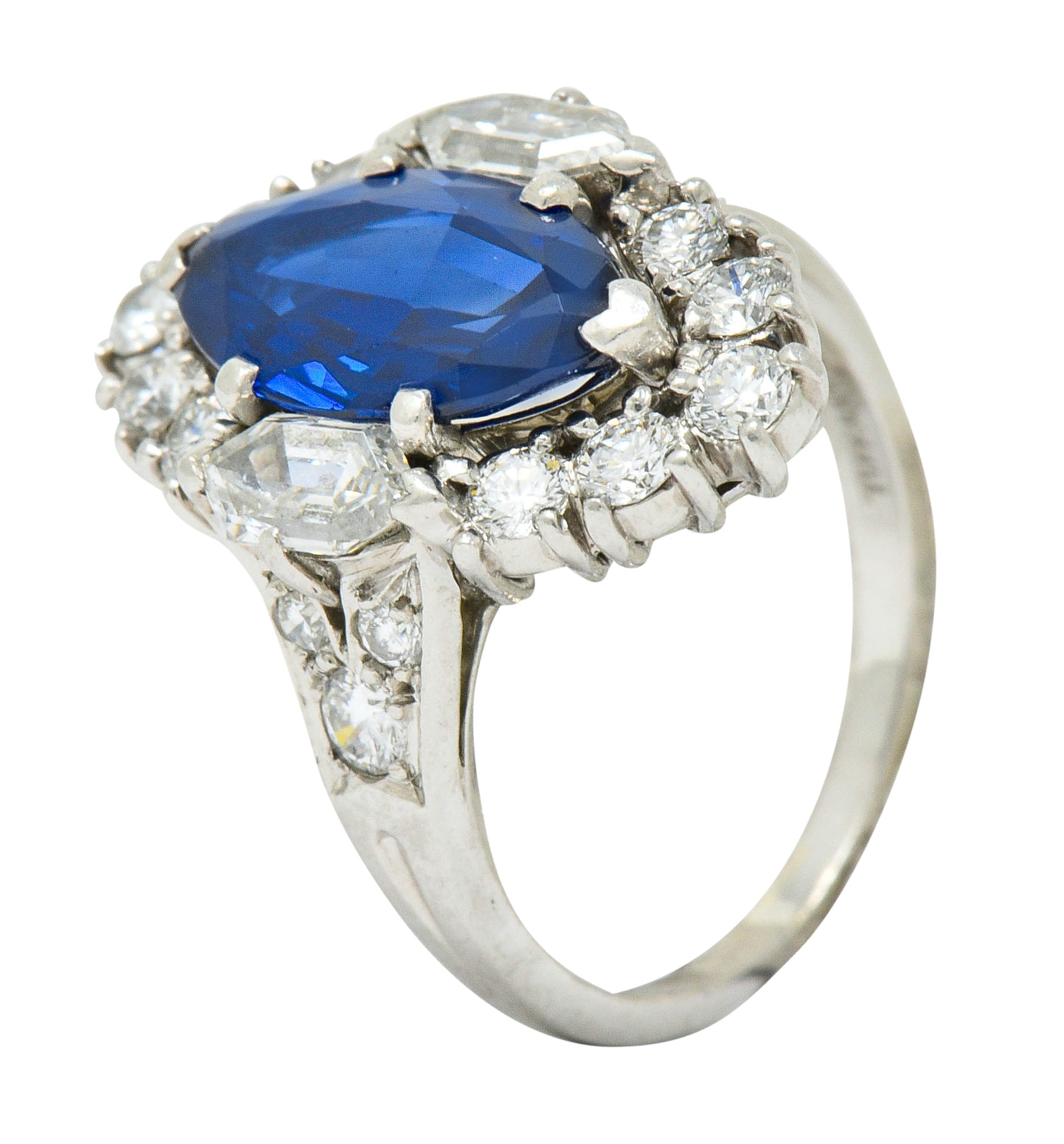 Tiffany & Co. No Heat Sapphire Diamond Platinum Navette Cluster Ring AGL - Wilson's Estate Jewelry