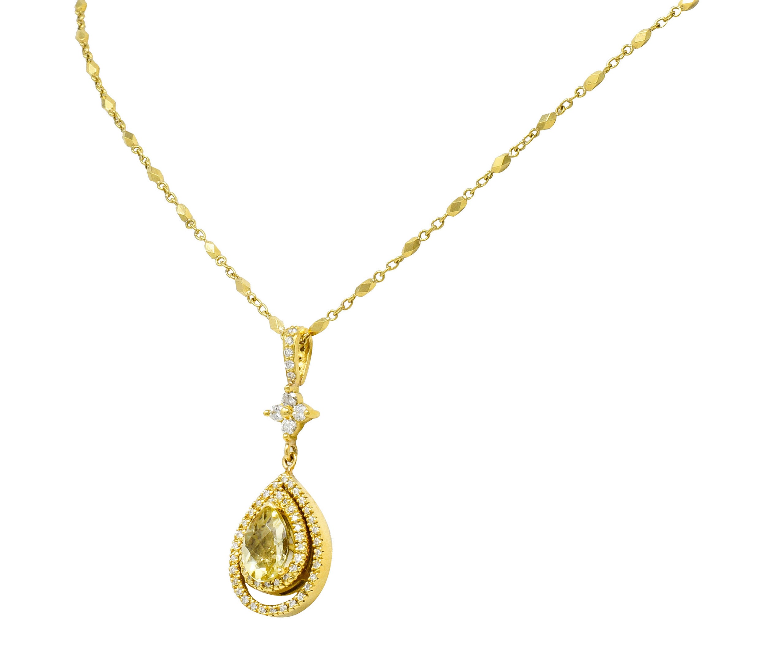Lovely Green Beryl Diamond 18 Karat Gold Drop Pendant NecklaceNecklace - Wilson's Estate Jewelry