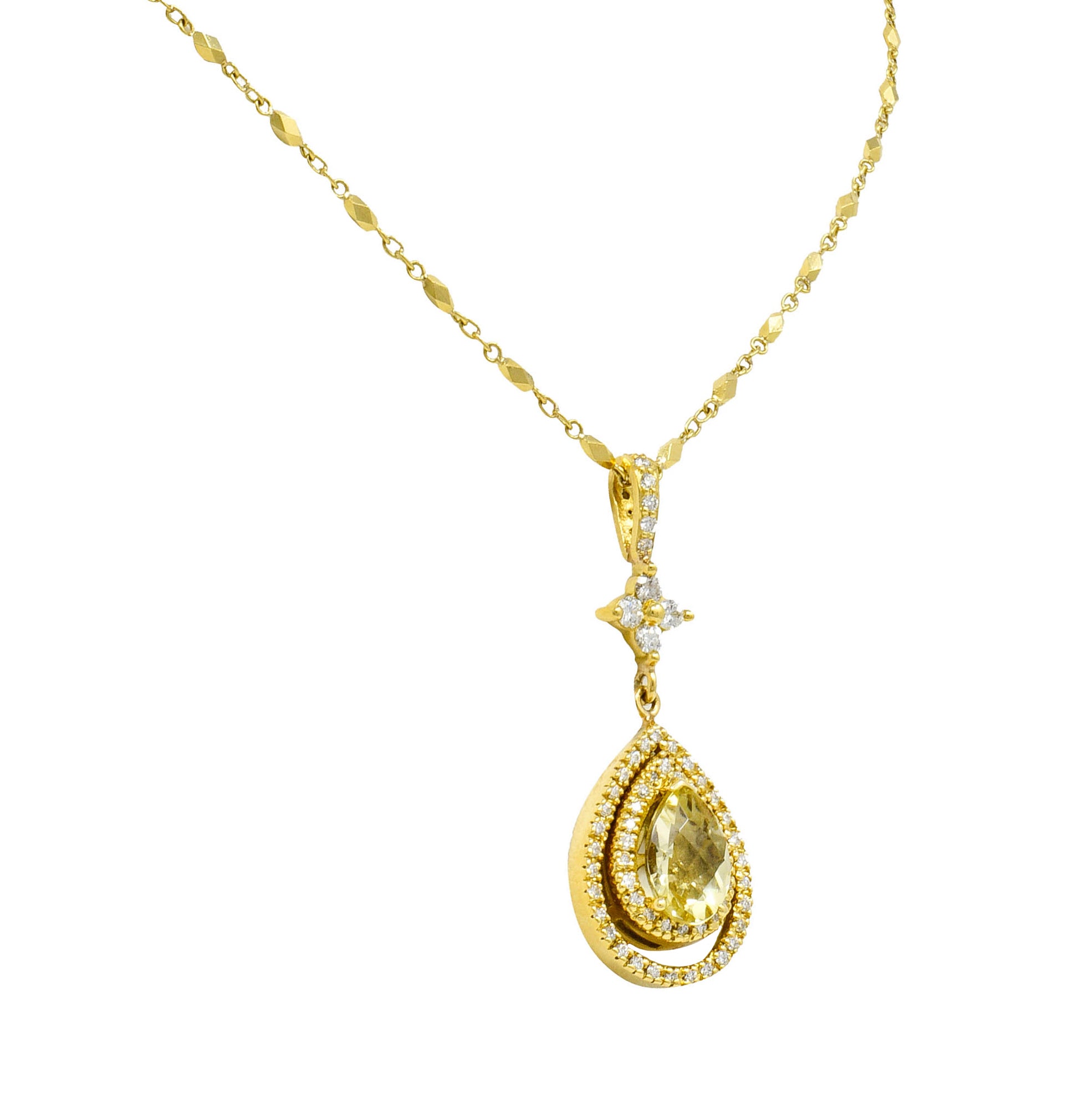 Lovely Green Beryl Diamond 18 Karat Gold Drop Pendant NecklaceNecklace - Wilson's Estate Jewelry
