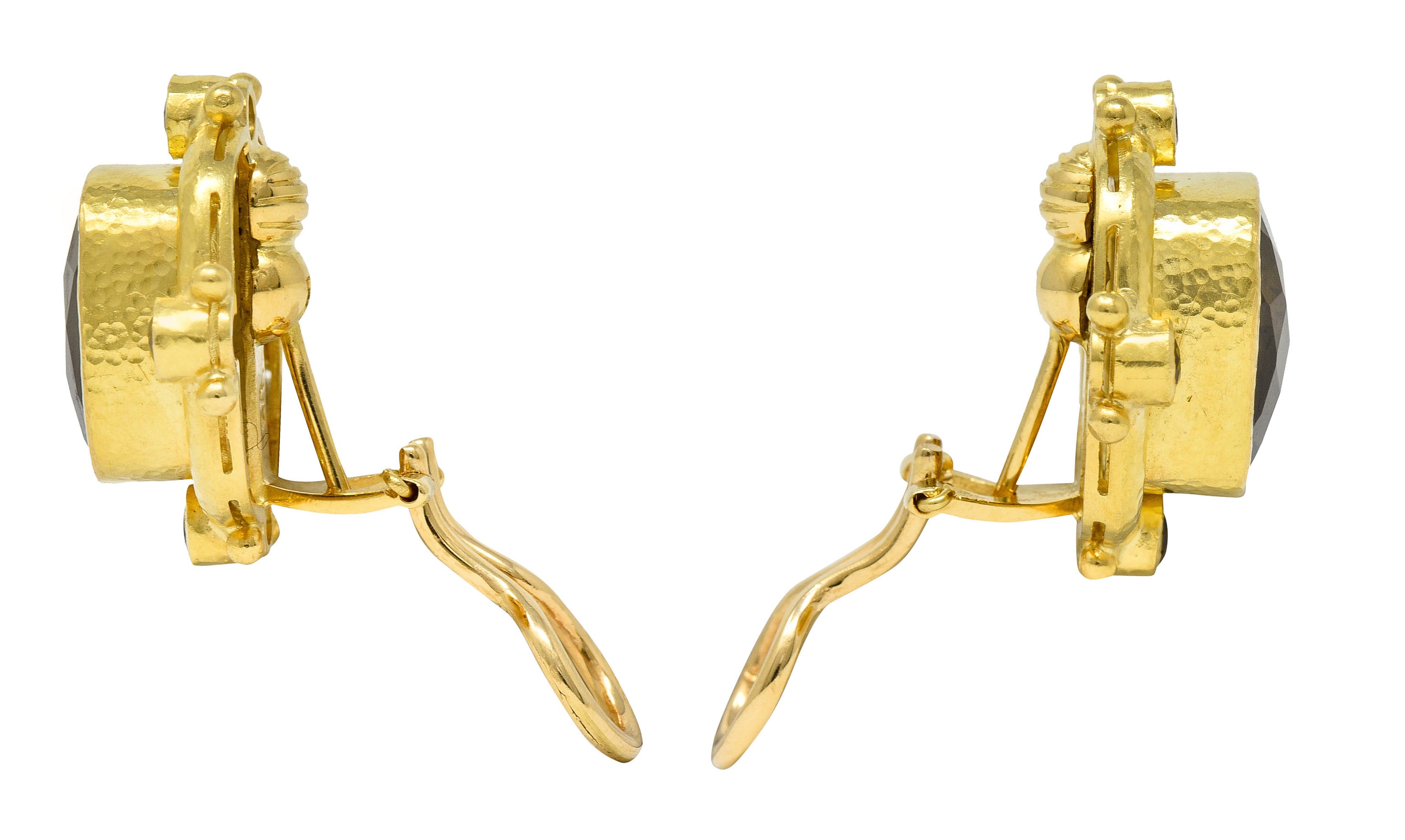 1990's Elizabeth Locke Smokey Quartz 18 Karat Yellow Hammered Gold EarringsEarrings - Wilson's Estate Jewelry