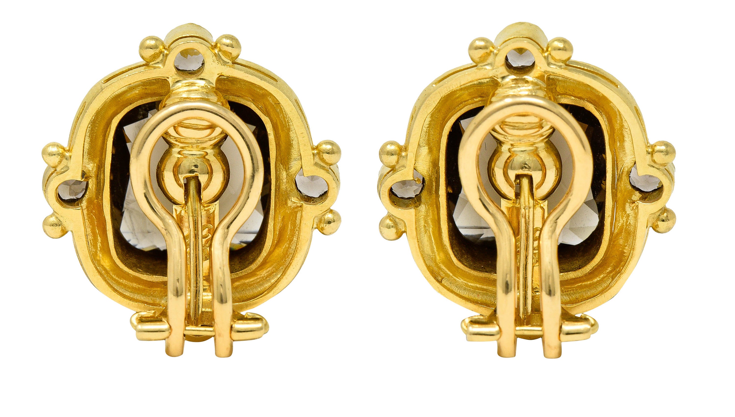 1990's Elizabeth Locke Smokey Quartz 18 Karat Yellow Hammered Gold EarringsEarrings - Wilson's Estate Jewelry