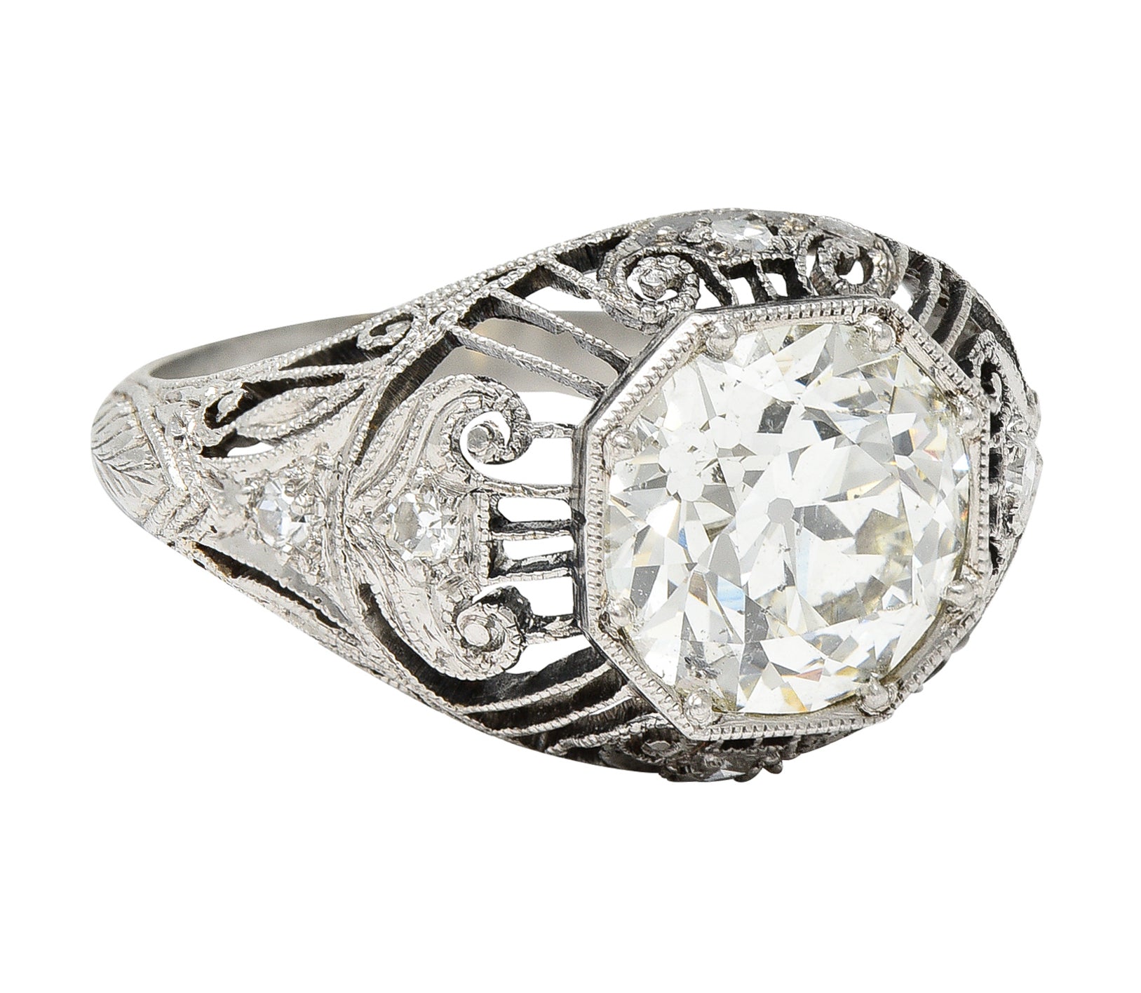 Antique Edwardian 2.45 Carats Old European Diamond Platinum Bombe Engagement Ring Wilson's Estate Jewelry