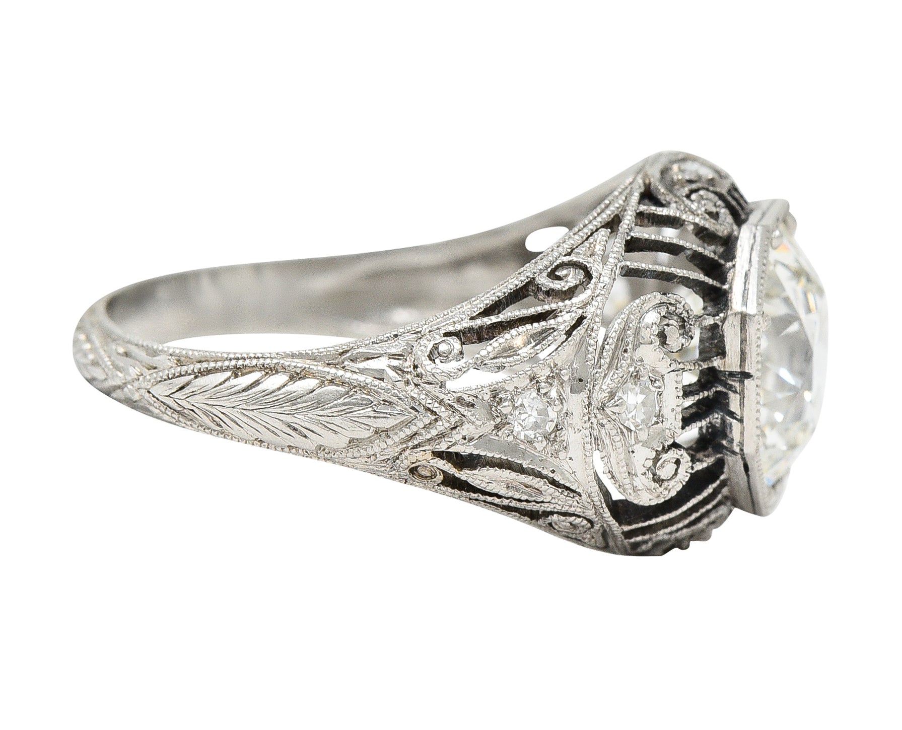 Antique Edwardian 2.45 Carats Old European Diamond Platinum Bombe Engagement Ring Wilson's Estate Jewelry