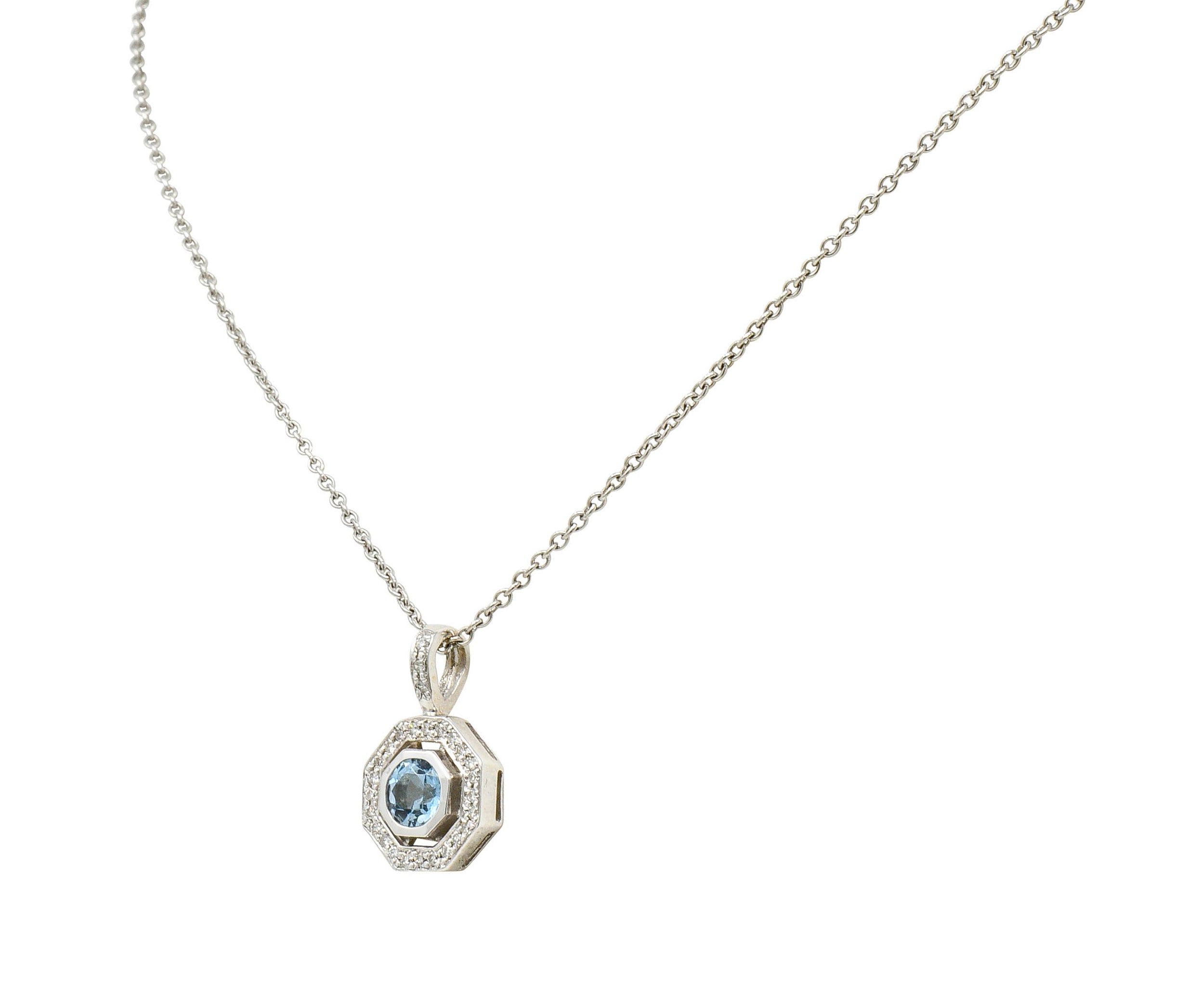 Aquamarine Diamond 18 Karat White Gold Octagonal Pendant NecklaceNecklace - Wilson's Estate Jewelry