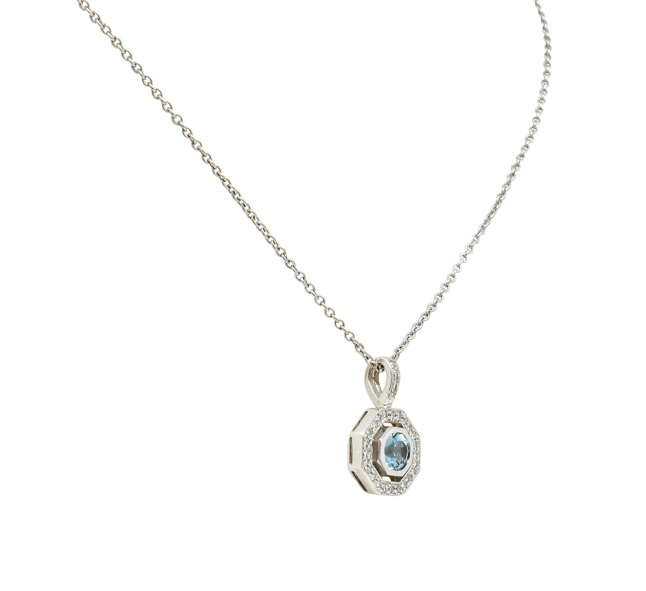 Aquamarine Diamond 18 Karat White Gold Octagonal Pendant NecklaceNecklace - Wilson's Estate Jewelry