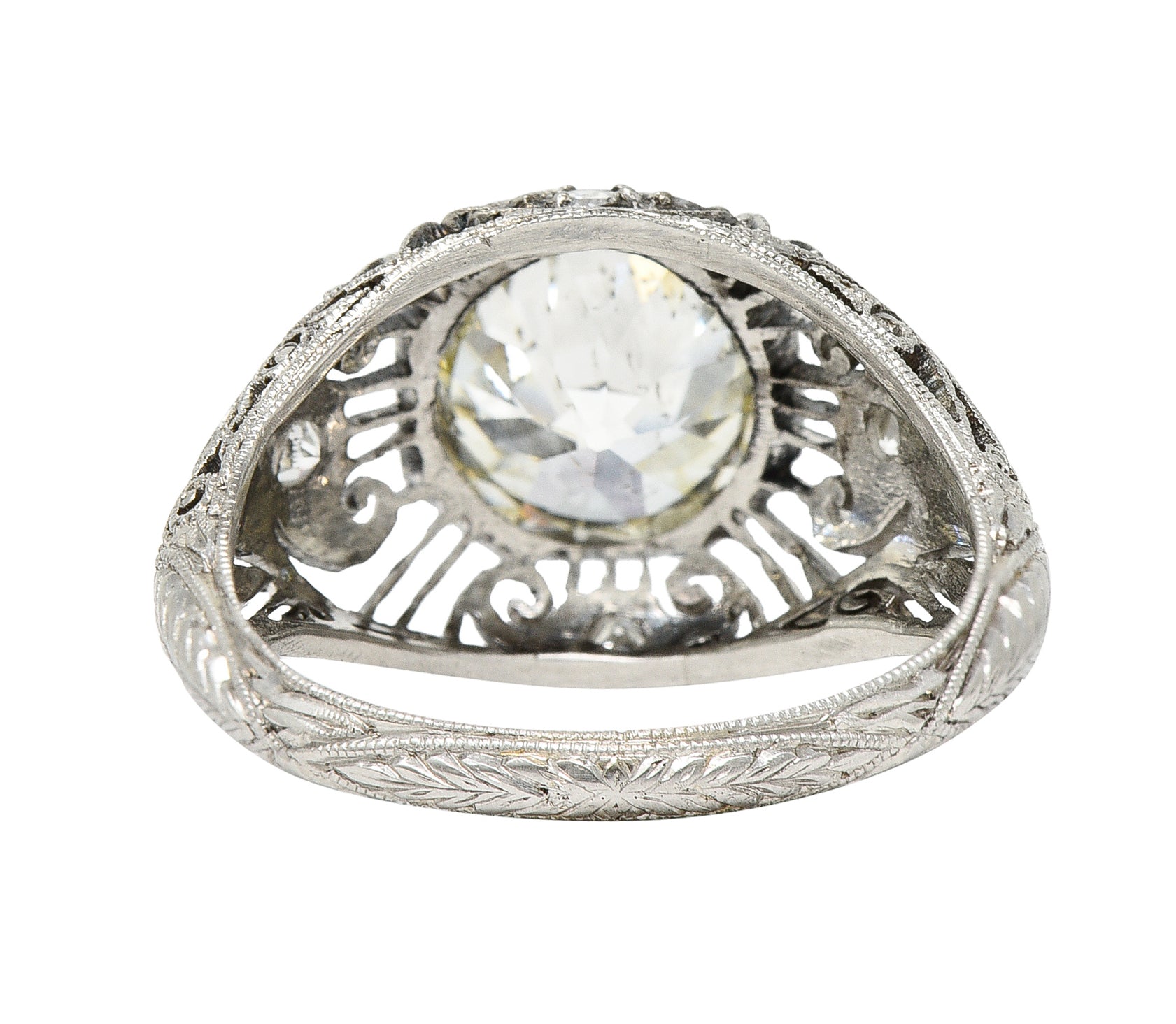 Antique Edwardian 2.45 Carats Old European Diamond Platinum Bombe Engagement Ring Wilson's Estate Jewelry